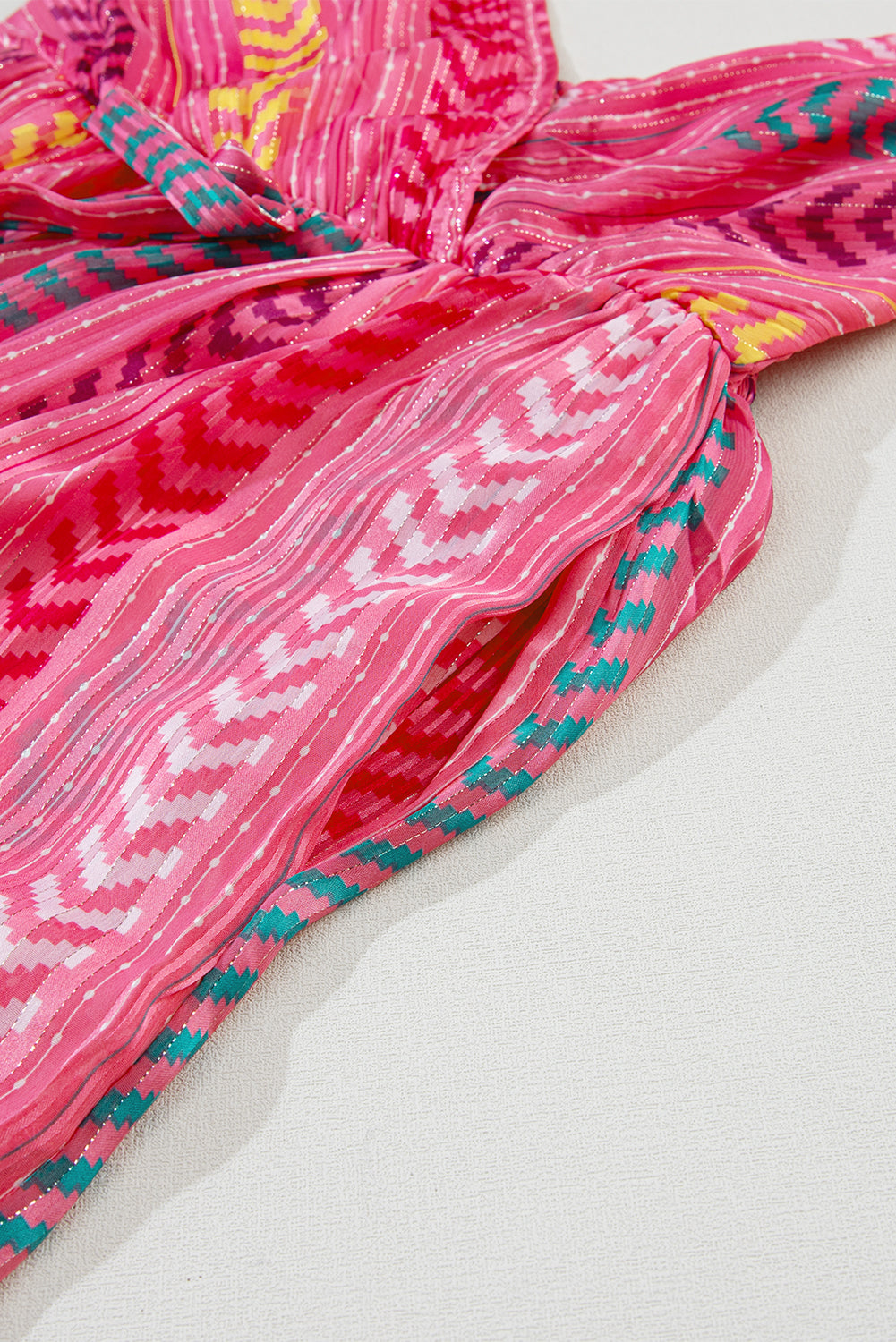 Mevelyn | Boho Western Maxi-jurk voor vrouwen - Roze V-hals met kwastjes, spaghettibandjes & allover print