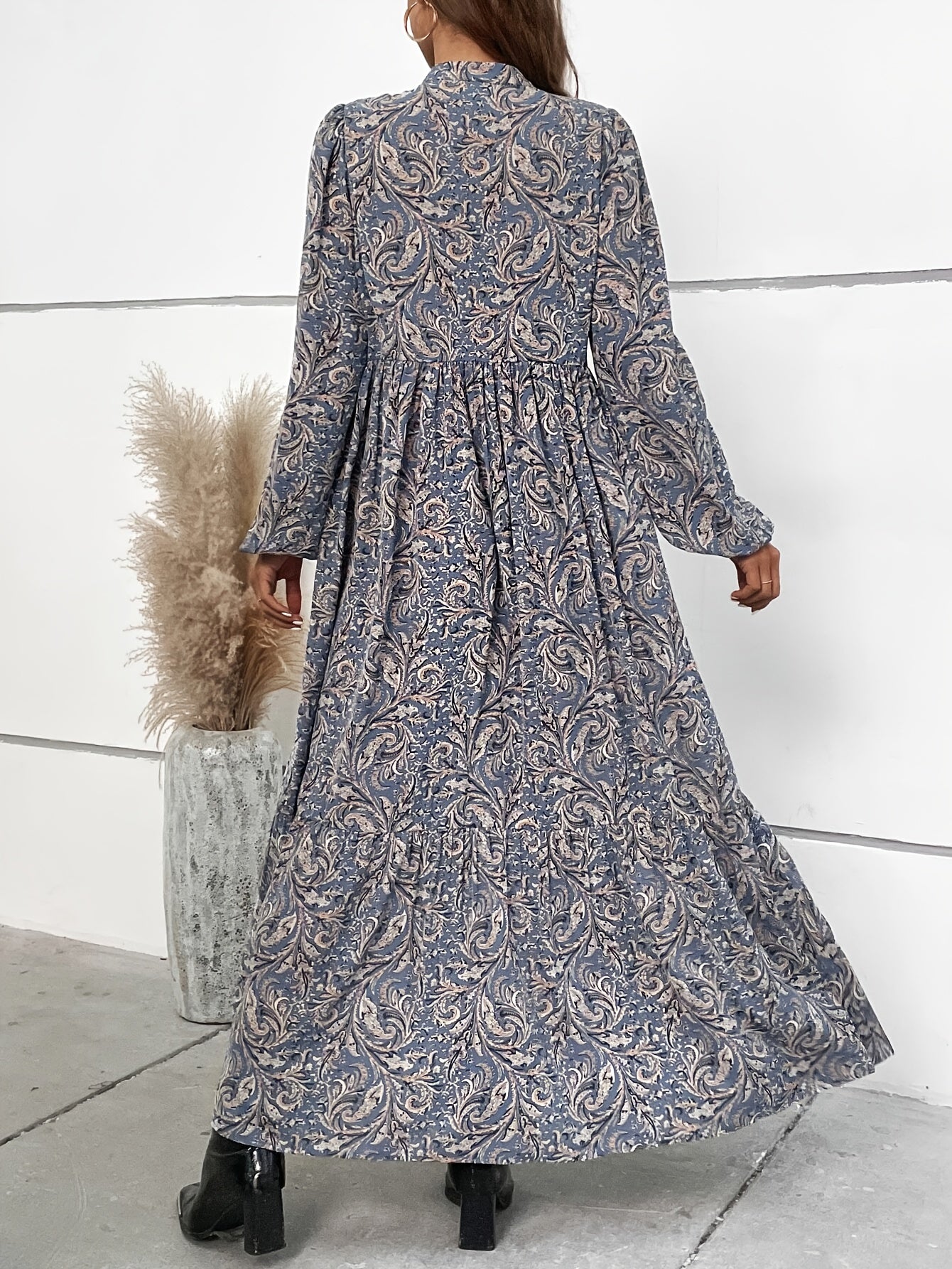 Luciana | Allover print jurk met knoopsluiting, Elegante Lantaarn Mouwen Soepelvallende Jurk voor Dames