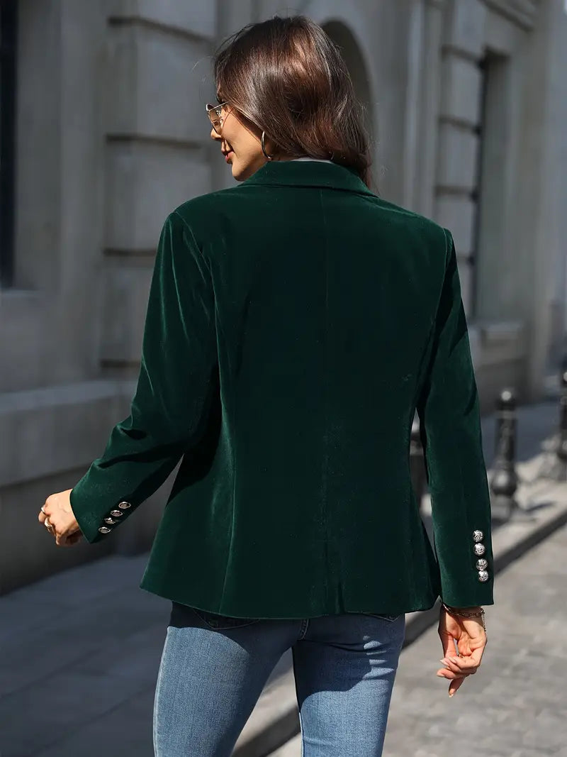 Petrina | Retro fluwelen blazer voor dames – Klassiek getailleerd jasje met gouden knopen