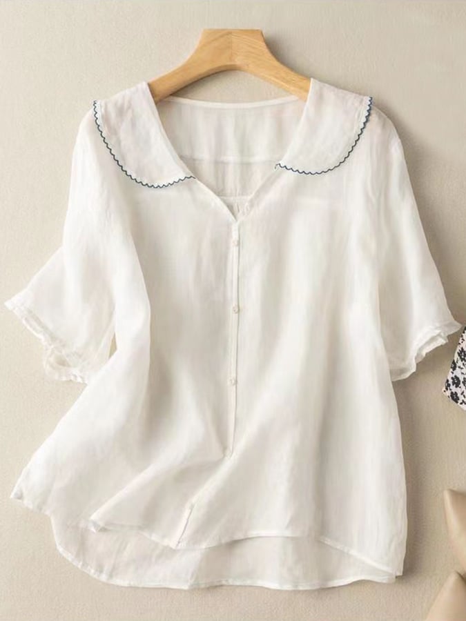Serenelle | Damesblouse met knoopsluiting en kraag met ruches – Lichtgewicht, luchtig, elegant casual topje