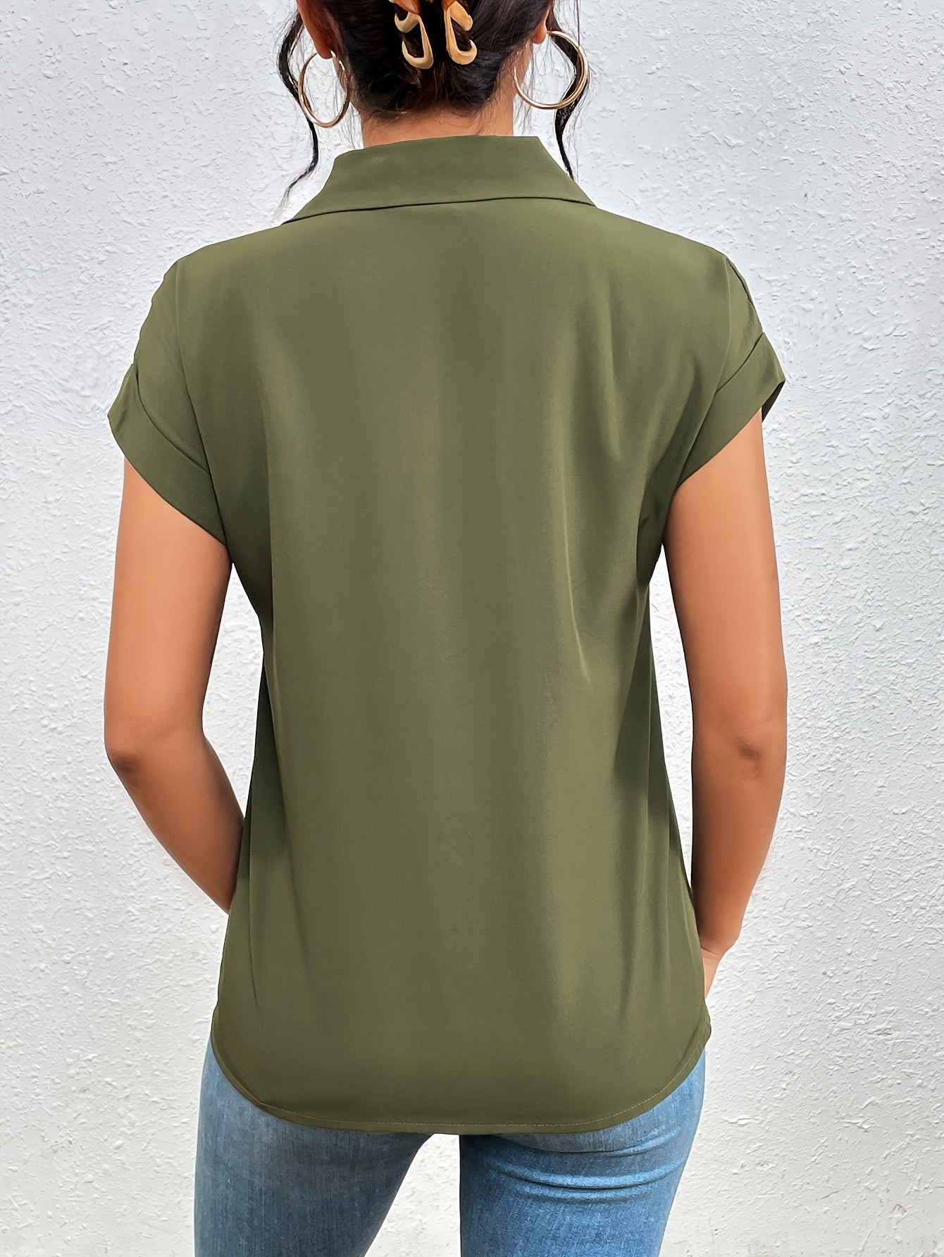 Vedis | Elegante Blouse met Ritssluiting voor Vrouwen - Chic Korte Mouw Top met Reverskraag