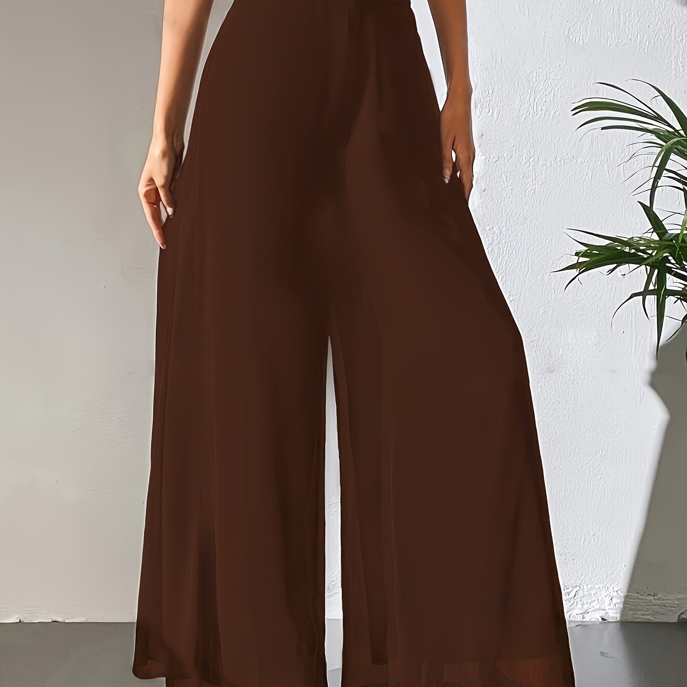 Maurelle | Hoge taille chiffon broek met wijde pijpen voor dames – Uitlopend, transparante mesh overlay