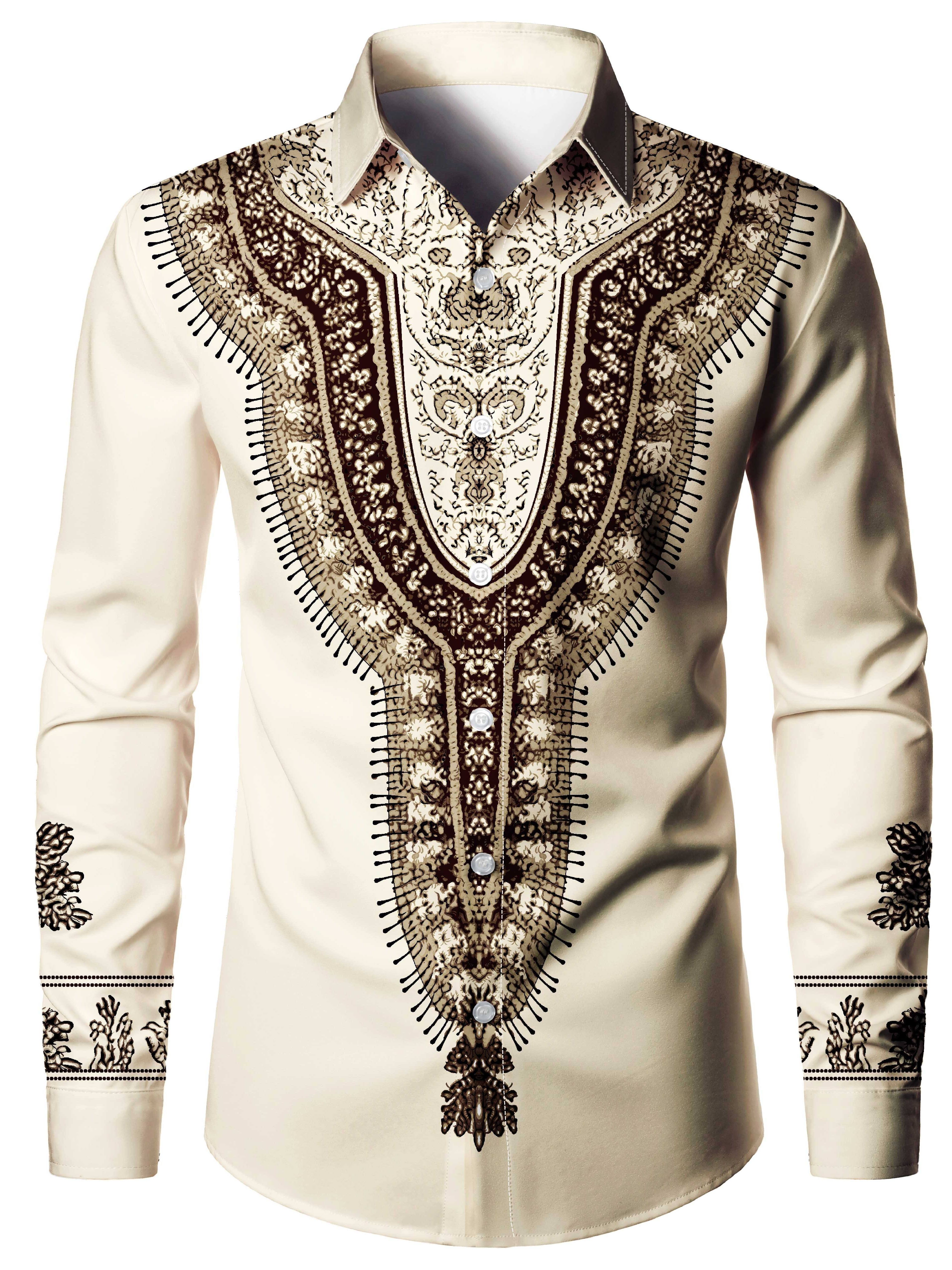 Balthier | Overhemd met knoopsluiting voor heren met tribaal patroon - vintage lange mouwen kleding