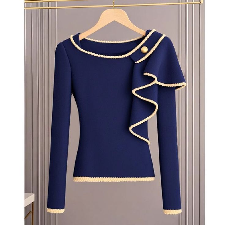 Aseria | Blauwe gebreide trui voor dames – zachte casual pullover met lange mouwen