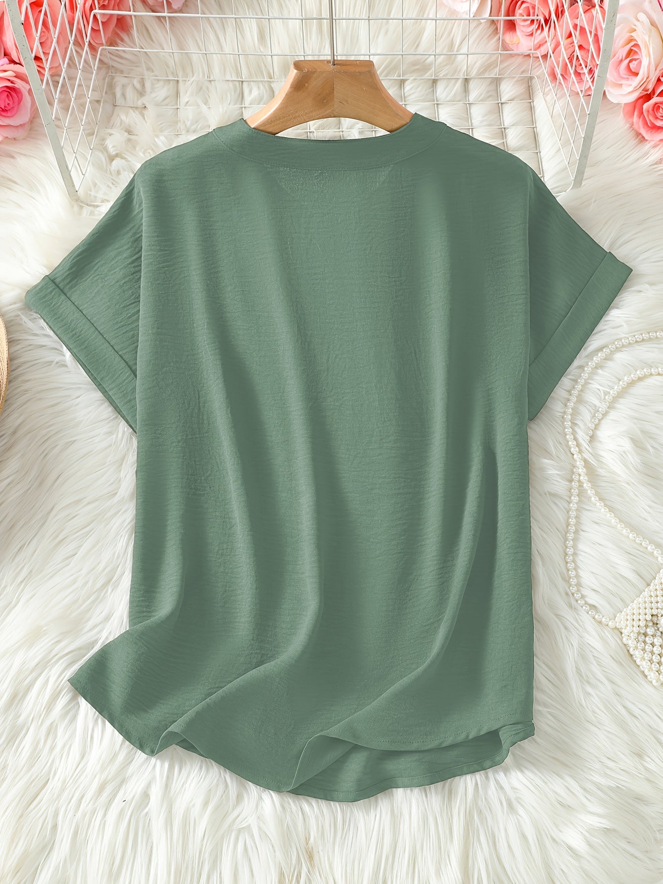Elaria | Vrouwen V-Hals Blouse - Effen Kleur Losjes-Fit Korte Mouw Top