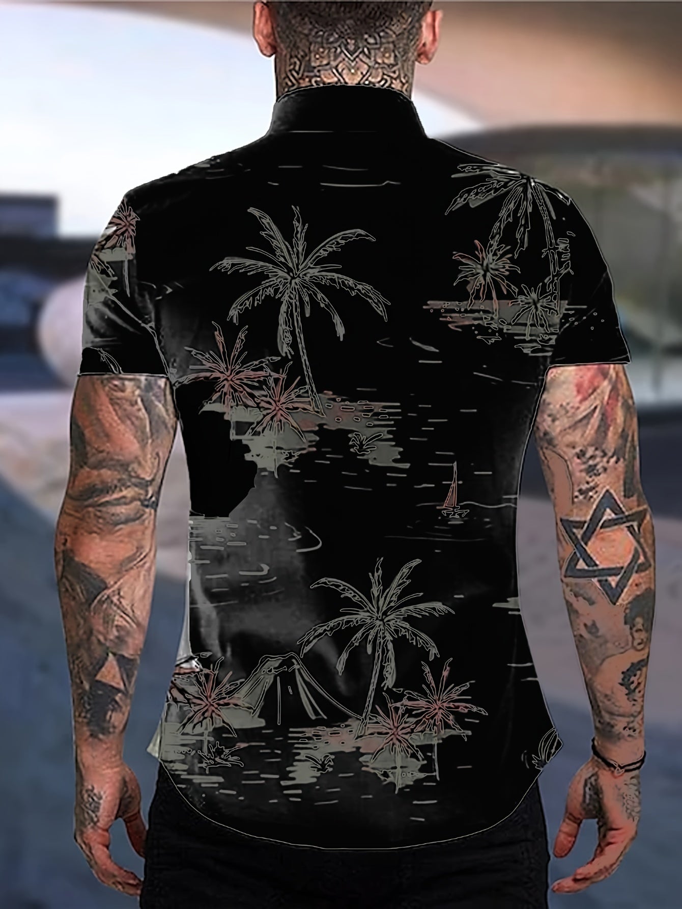 Kurt | Heren Hawaii Overhemd - Kokosnoot Boom Print, Korte Mouw, Casual Zomer Overhemd