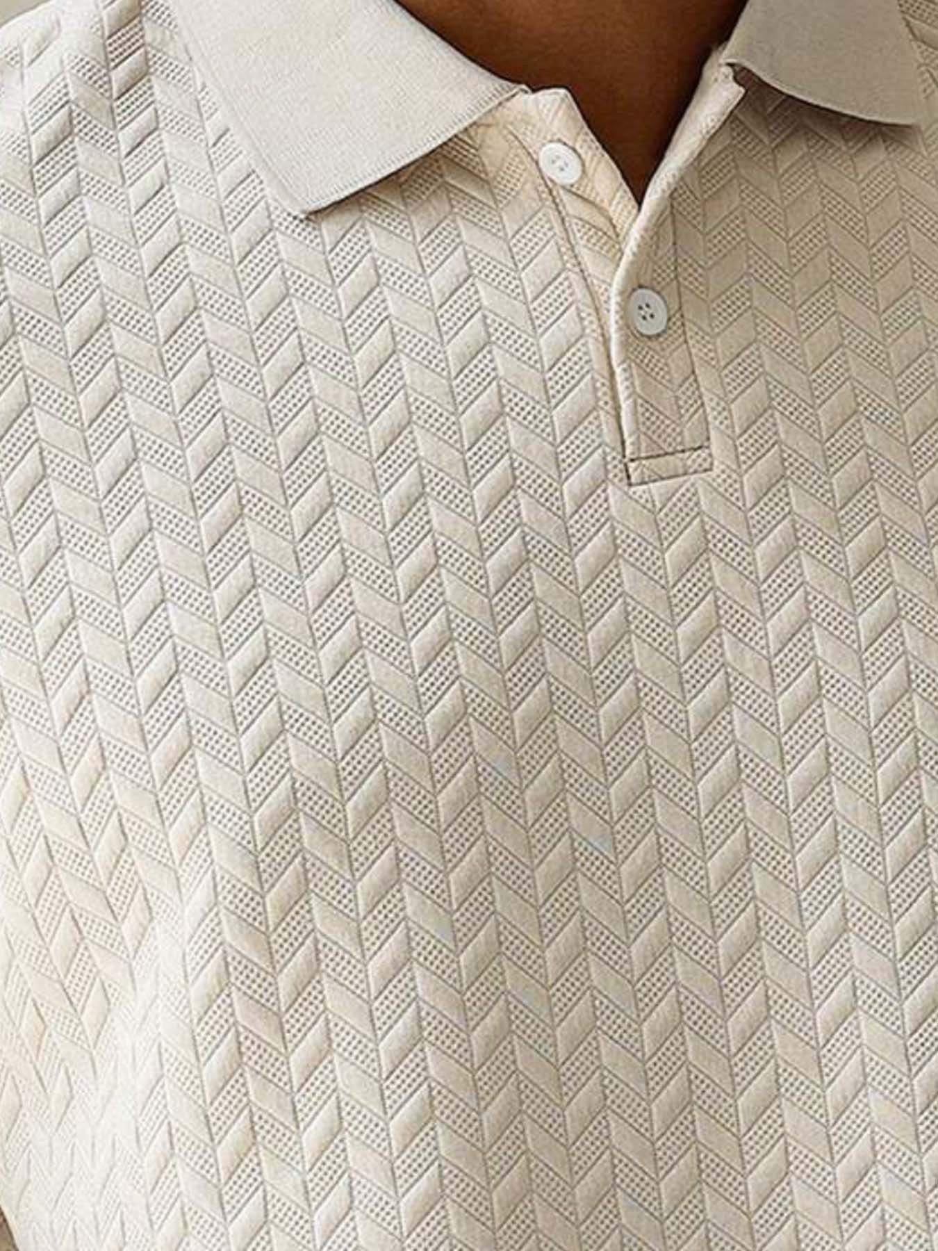 Bjarne | Elegant Herenpoloshirt met Textuur - Casual Knopenkraag, Korte Mouw