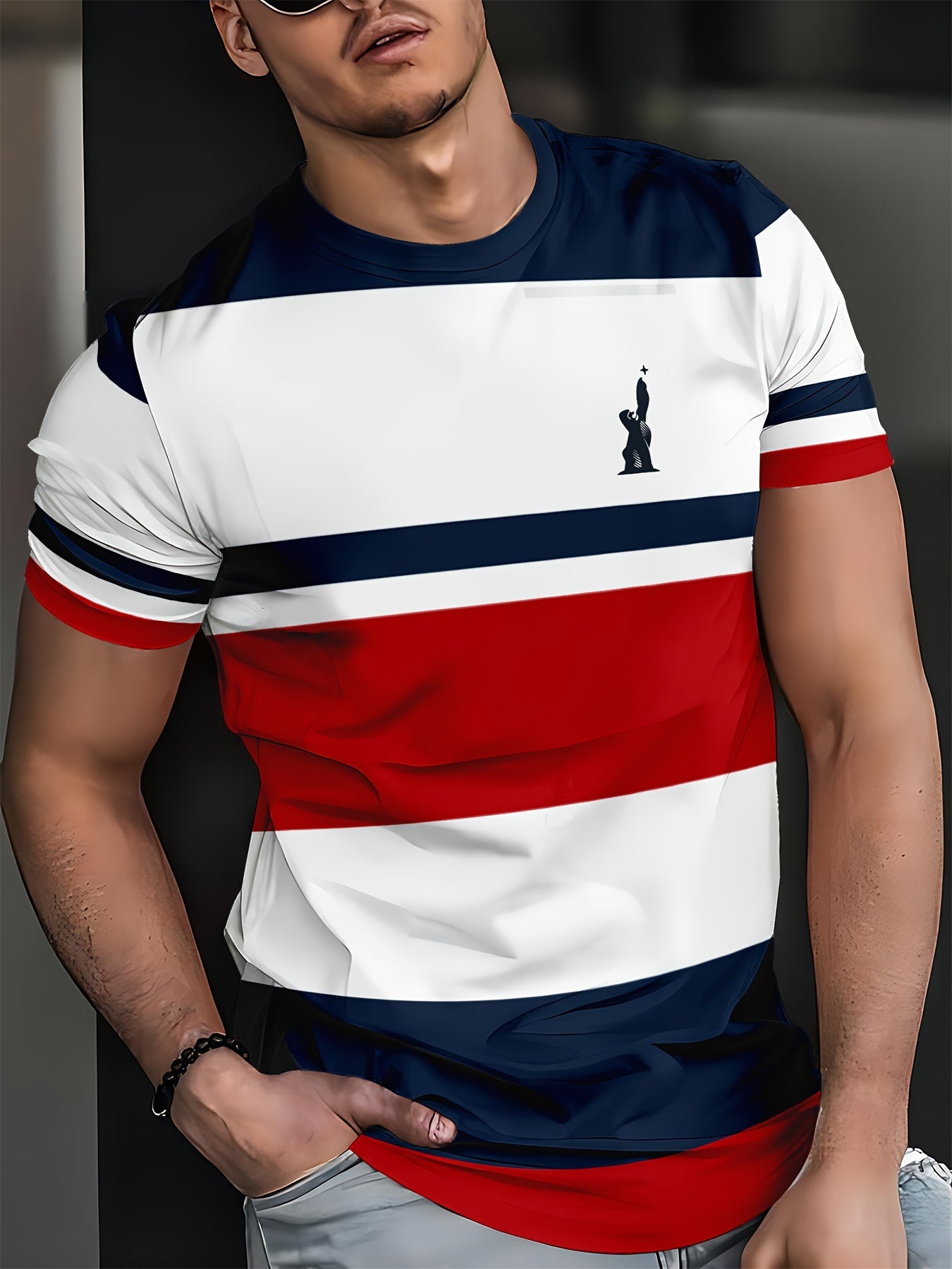 Jeriel | Heren Kleur Geblokt Gestreept Korte Mouw Crew Hals T-shirt - Casual T-shirt