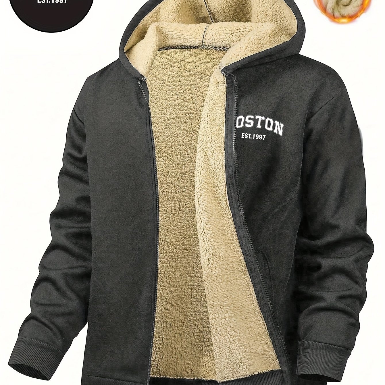 Zayden | Heren fleece gevoerde hoodie met ritssluiting – Casual hoodie met letterprint