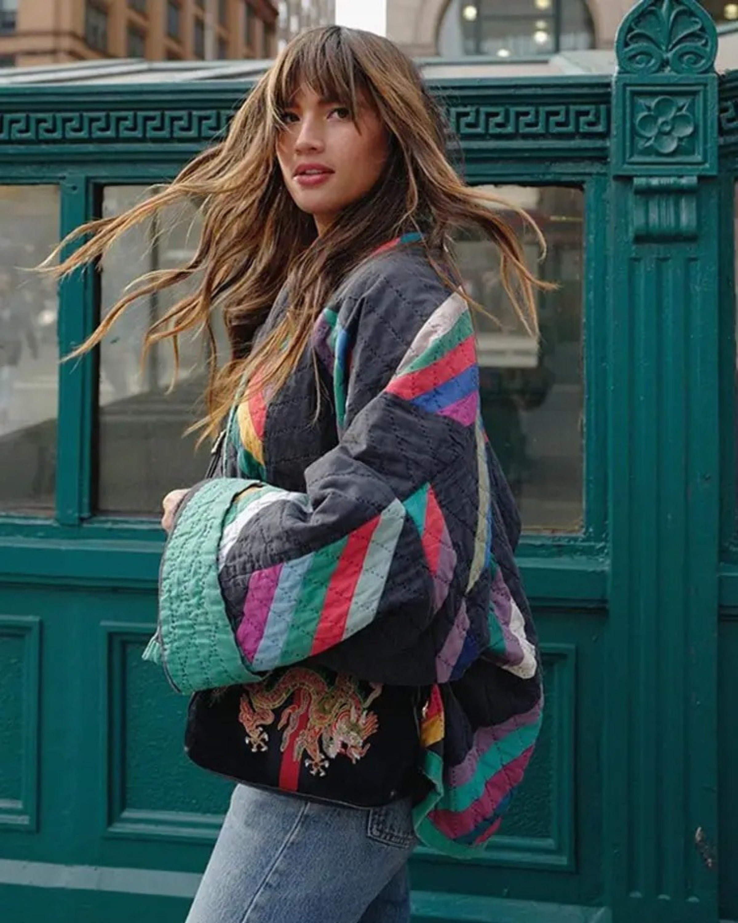 Norynna | Oversized veelkleurige jas met open voorkant voor dames, casual vest, lichtgewicht jas