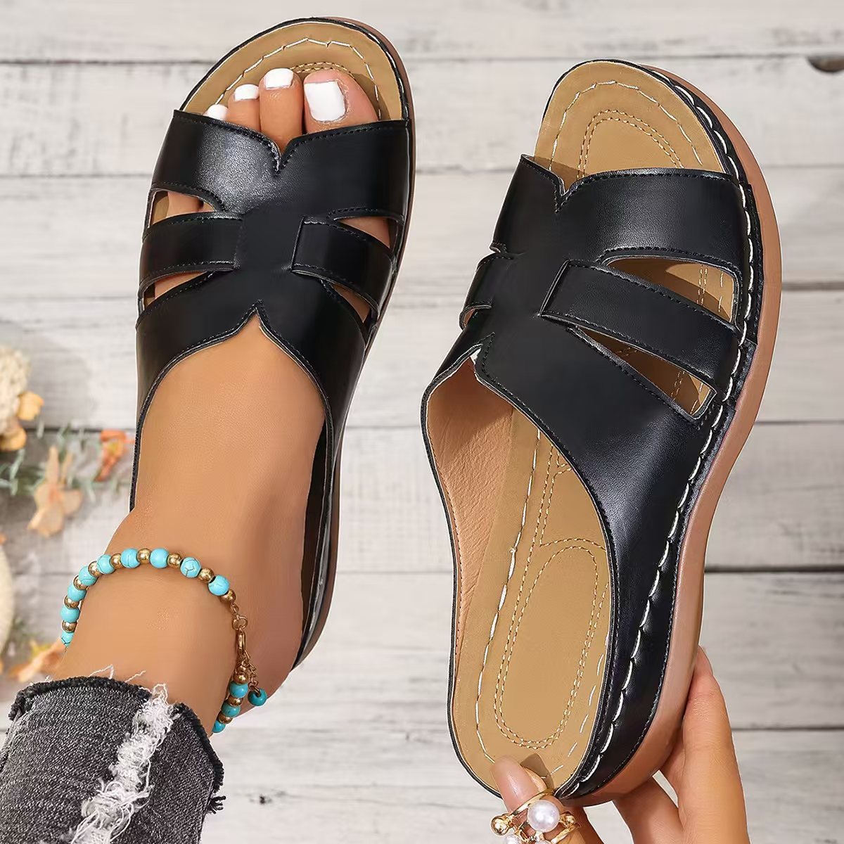 Velossa | Orthopedische lederen sandalen voor dames - open teen, slip-on, steunzolen