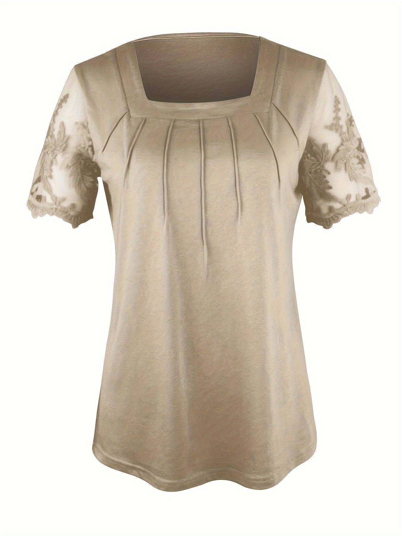 Fanya | Elegante gebreide top met vierkante hals en geborduurde mouwen van kant