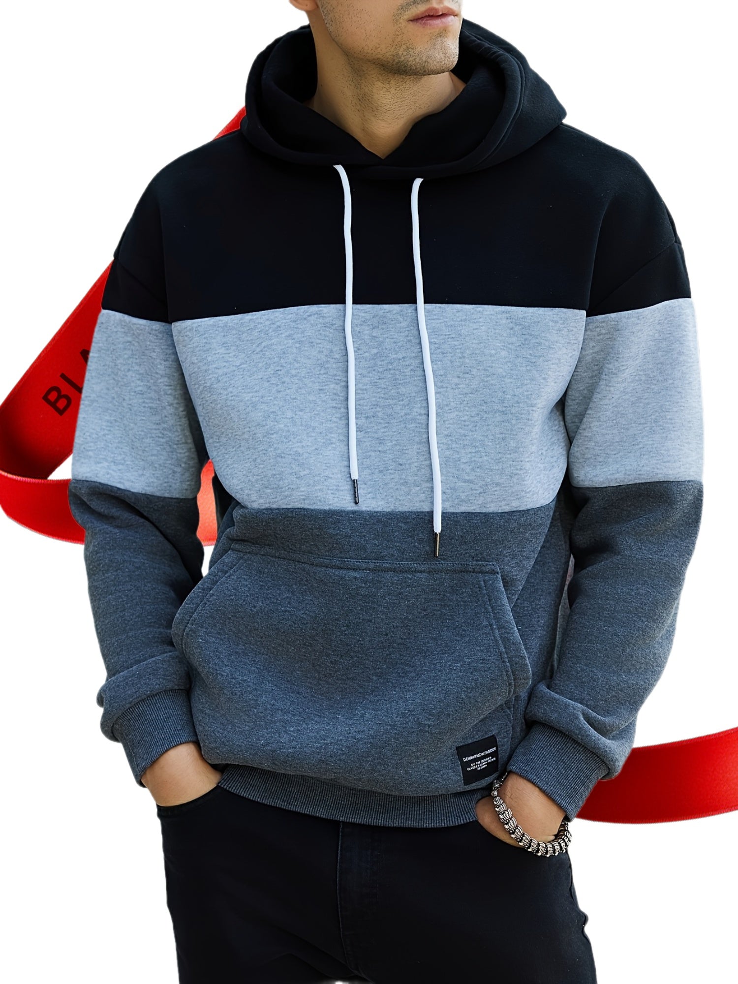 Eitan | Oversized hoodie voor heren met kleurblokken – Tweekleurige pullover met zakken