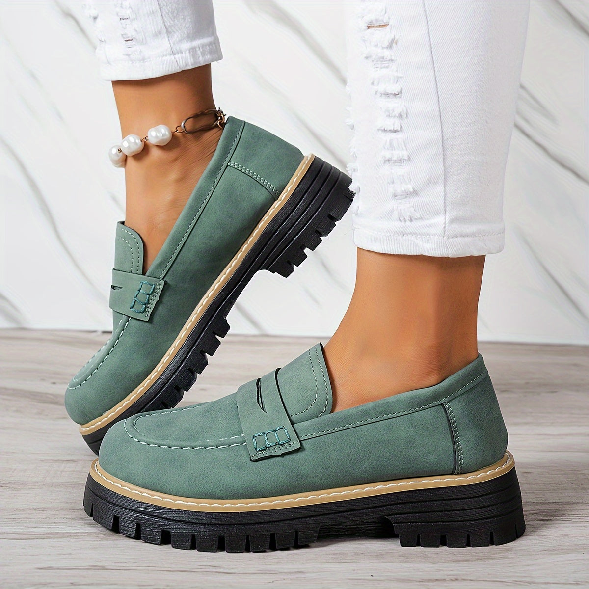 LoaferMax | Dames Retro Chunky Slip-On Loafers - Faux Leather Penny Loafers