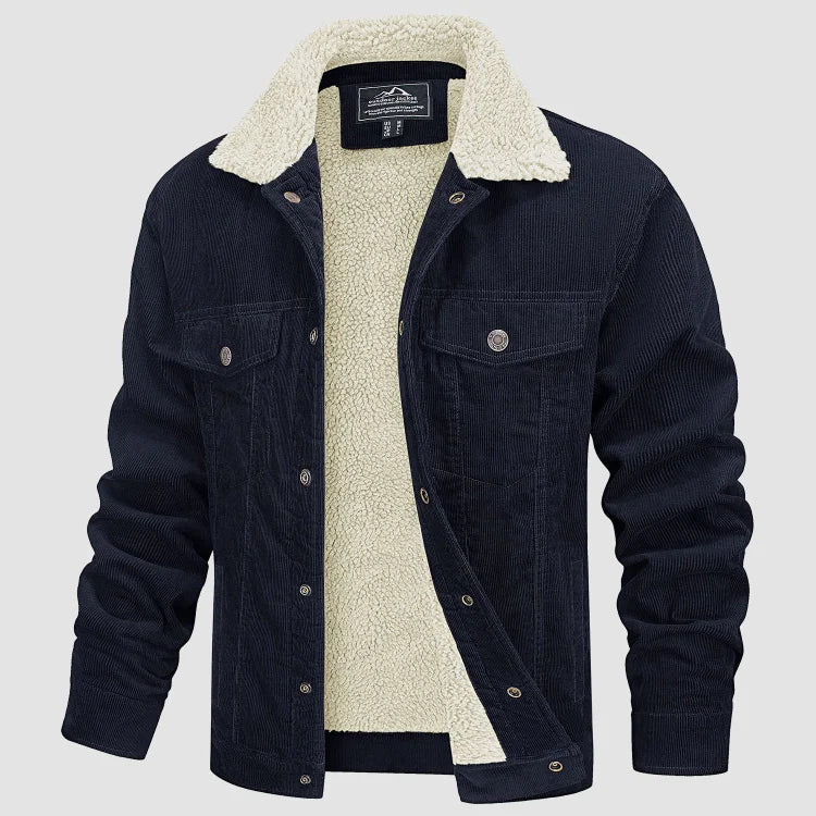Ingarsson | Herenjas van corduroy met fleecevoering, drukknopen, casual en stijlvolle bovenkleding