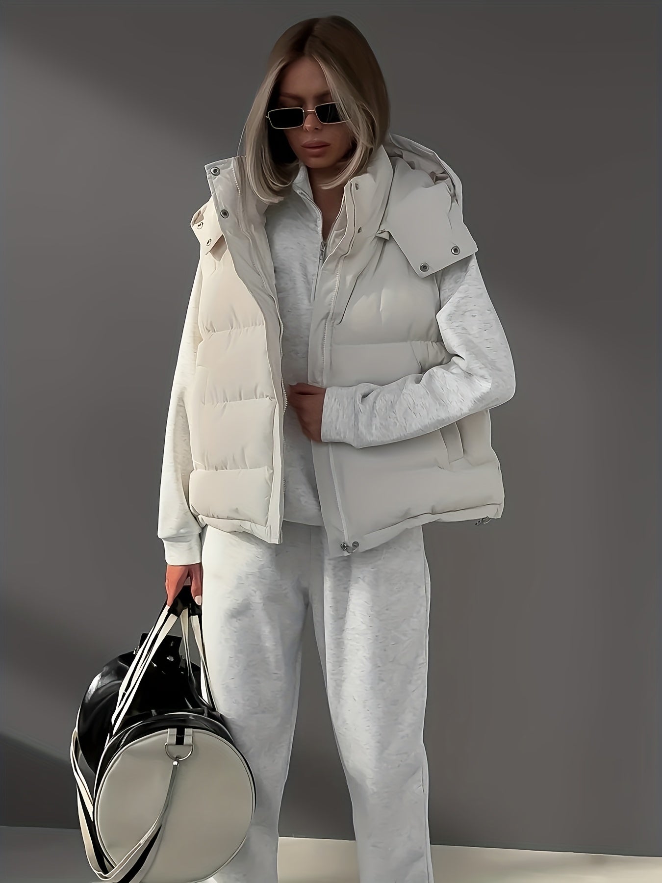 Karolinea | Dames mouwloos puffer vest met V-hals, ritssluiting en capuchon – Casual bodywarmer