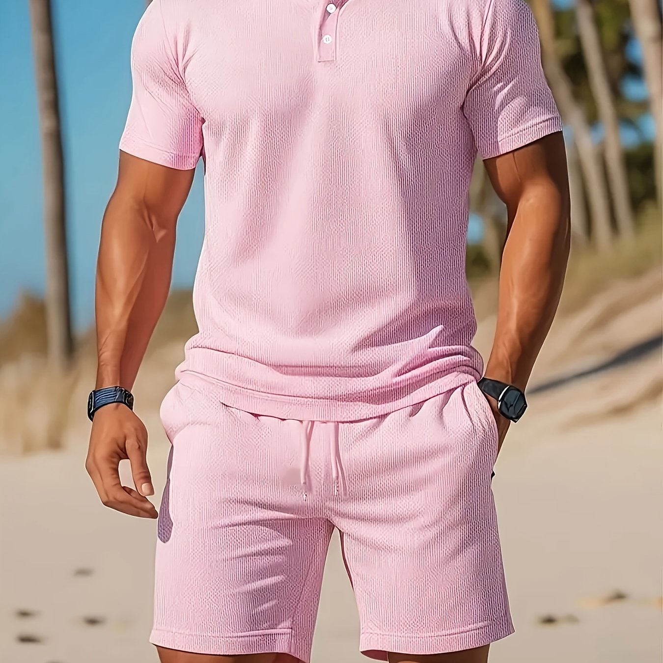 Galix | Heren 2-delig zomers Polo & shortset - Casual effen kleur, ademend mesh