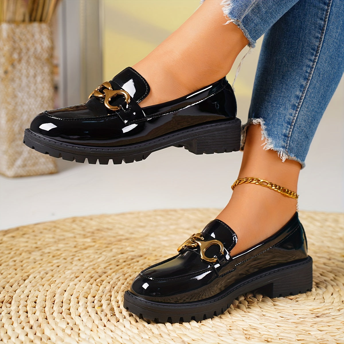 OutStride | Vrouwenglanzende Loafers - Slip-On Schoenen met Britse Stijl