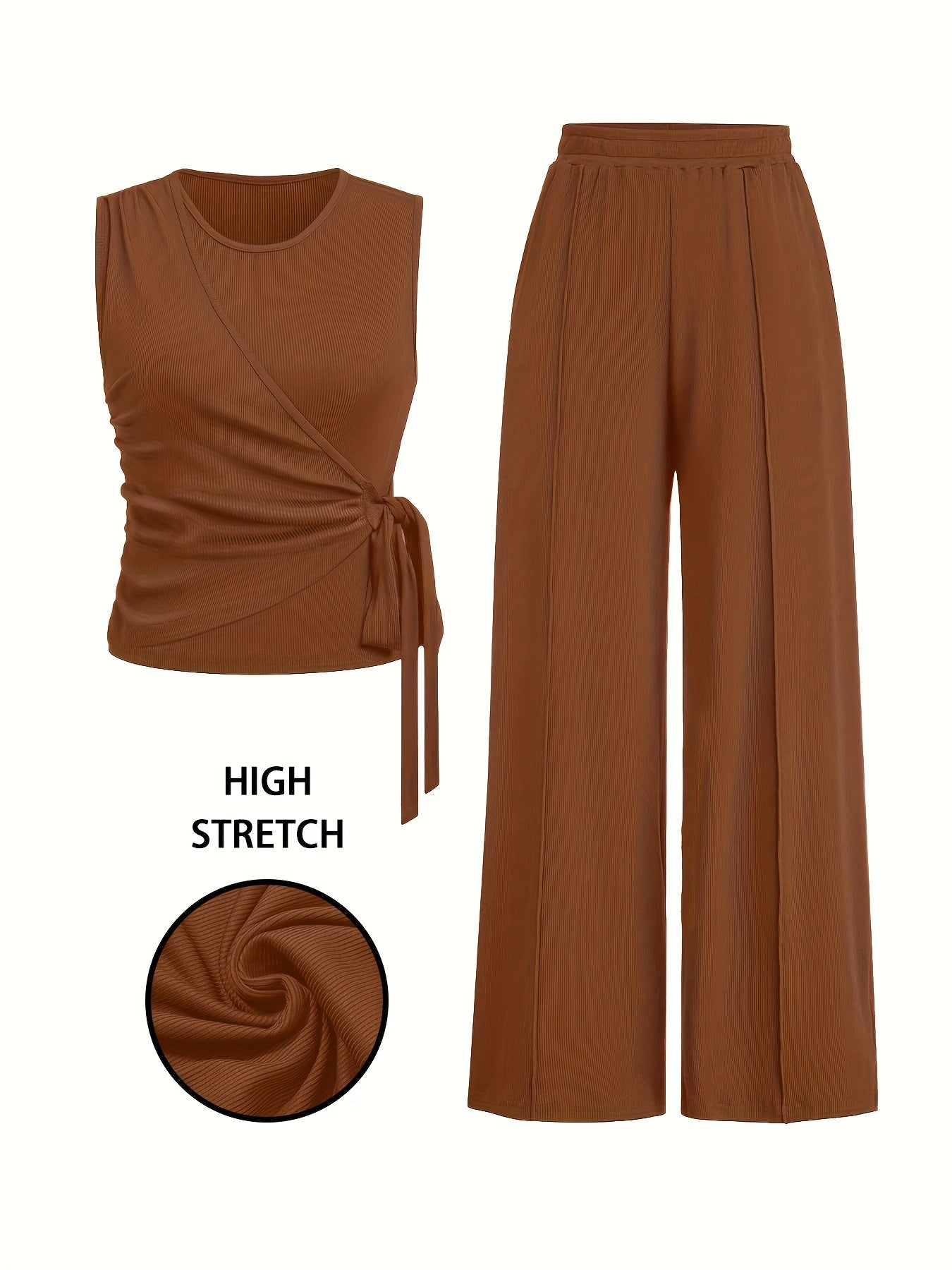 Blyra | 2-Delige geribde mouwloze top en wijde broek voor dames - zomerse lounge outfit