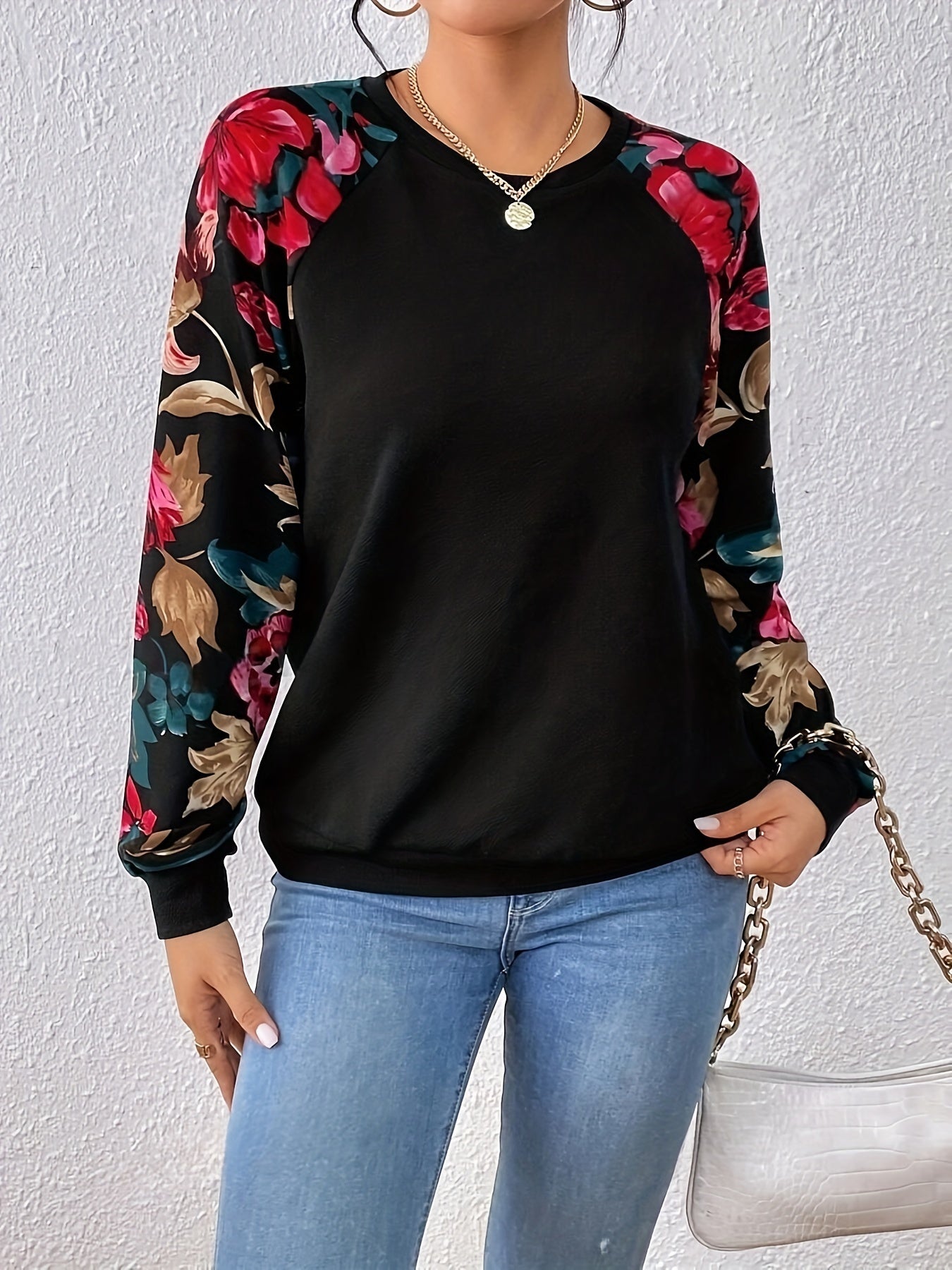 Peonia | Dames sweatshirt met raglanmouwen en elegante bloemenprint – Casual trui met lange mouwen