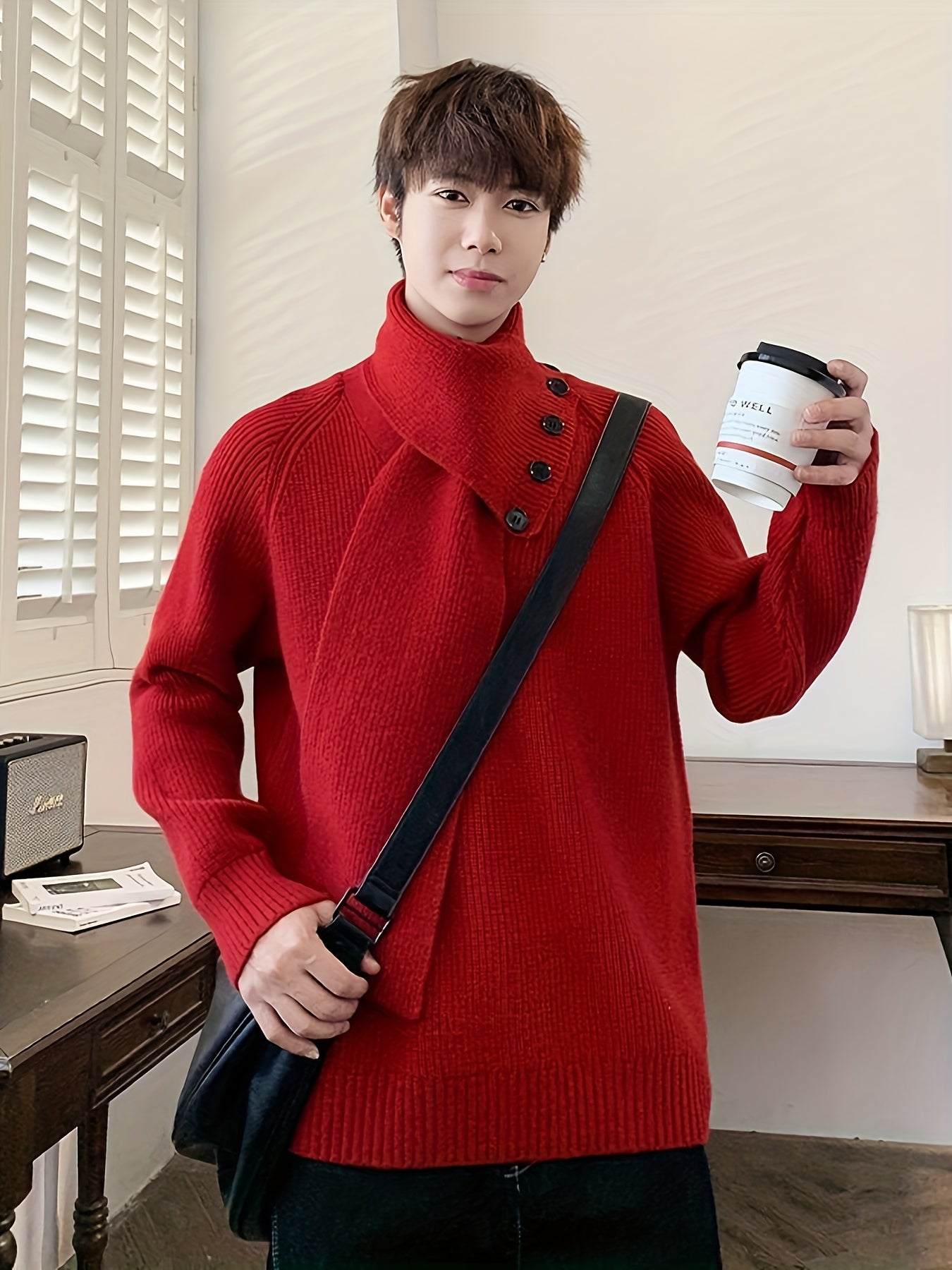 Saelric | Zachte thermische pullover voor heren – Losse pasvorm, ontwerp met knoopsluiting, casual en winterbreiwerk