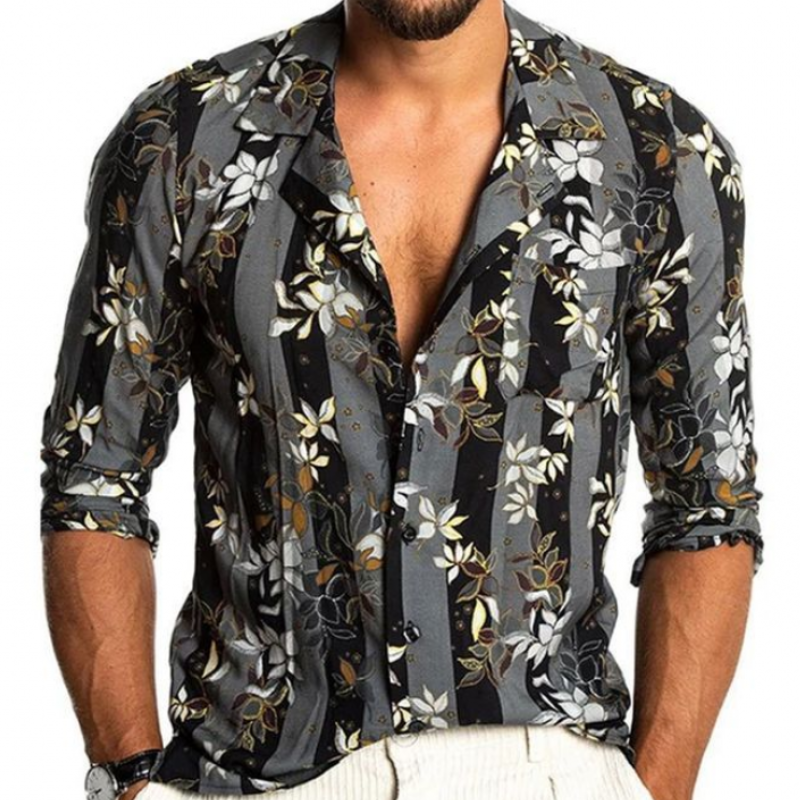 Aderito | Heren Slim Fit Vintage Bloemen Chiffon Overhemd - Lange Mouw, Lichtgewicht, Casual Elegant