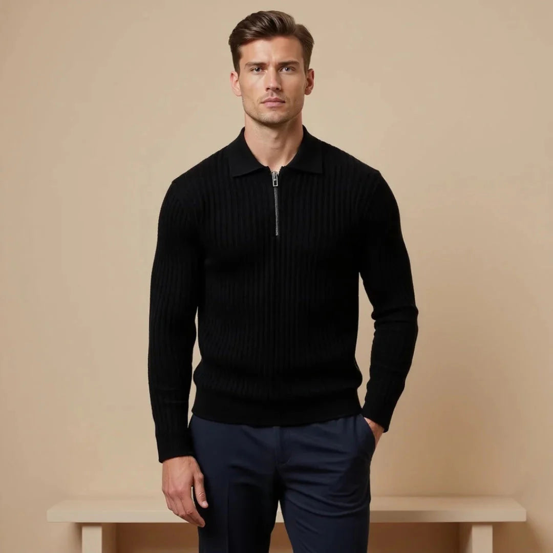 Brylor | Slim-Fit trui met ritssluiting voor heren - Lichtgewicht gebreid, ronde hals, casual pull-over
