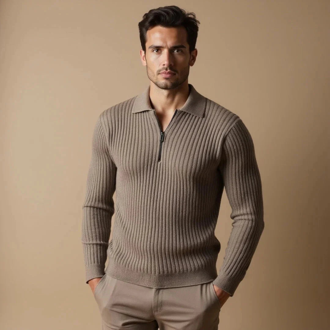 Brylor | Slim-Fit trui met ritssluiting voor heren - Lichtgewicht gebreid, ronde hals, casual pull-over