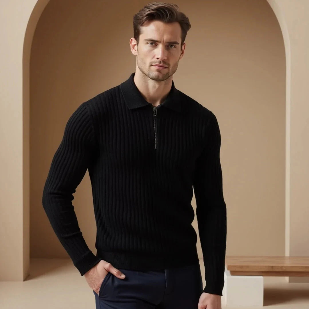 Brylor | Slim-Fit trui met ritssluiting voor heren - Lichtgewicht gebreid, ronde hals, casual pull-over
