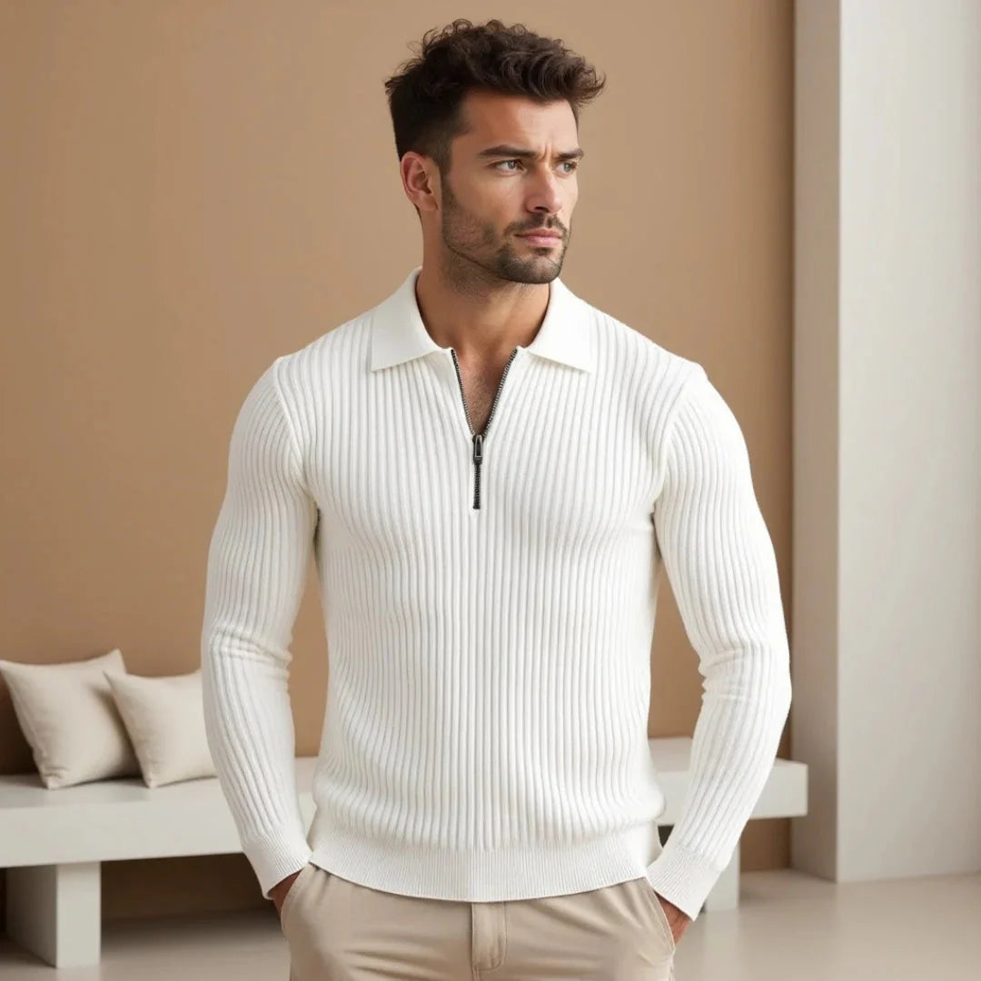 Brylor | Slim-Fit trui met ritssluiting voor heren - Lichtgewicht gebreid, ronde hals, casual pull-over