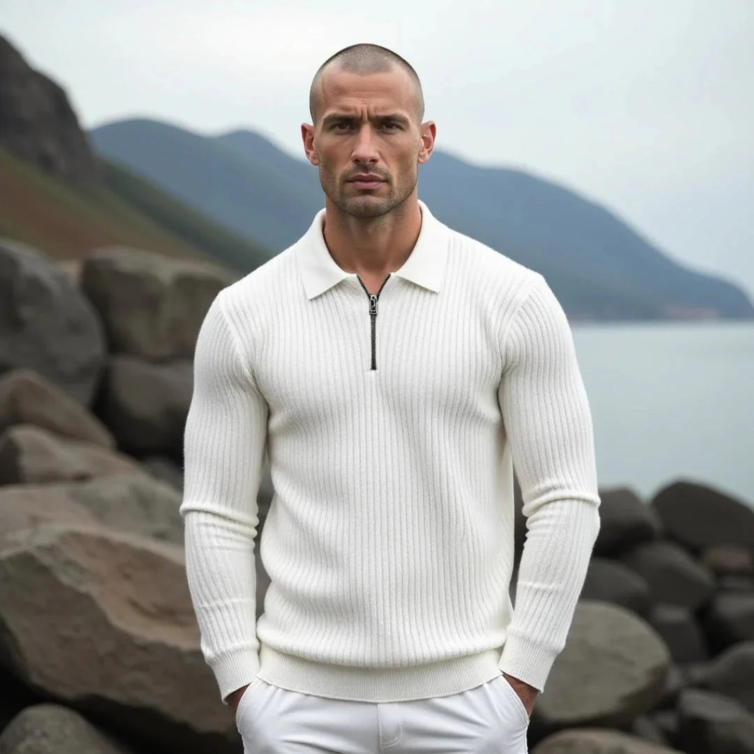 Brylor | Slim-Fit trui met ritssluiting voor heren - Lichtgewicht gebreid, ronde hals, casual pull-over