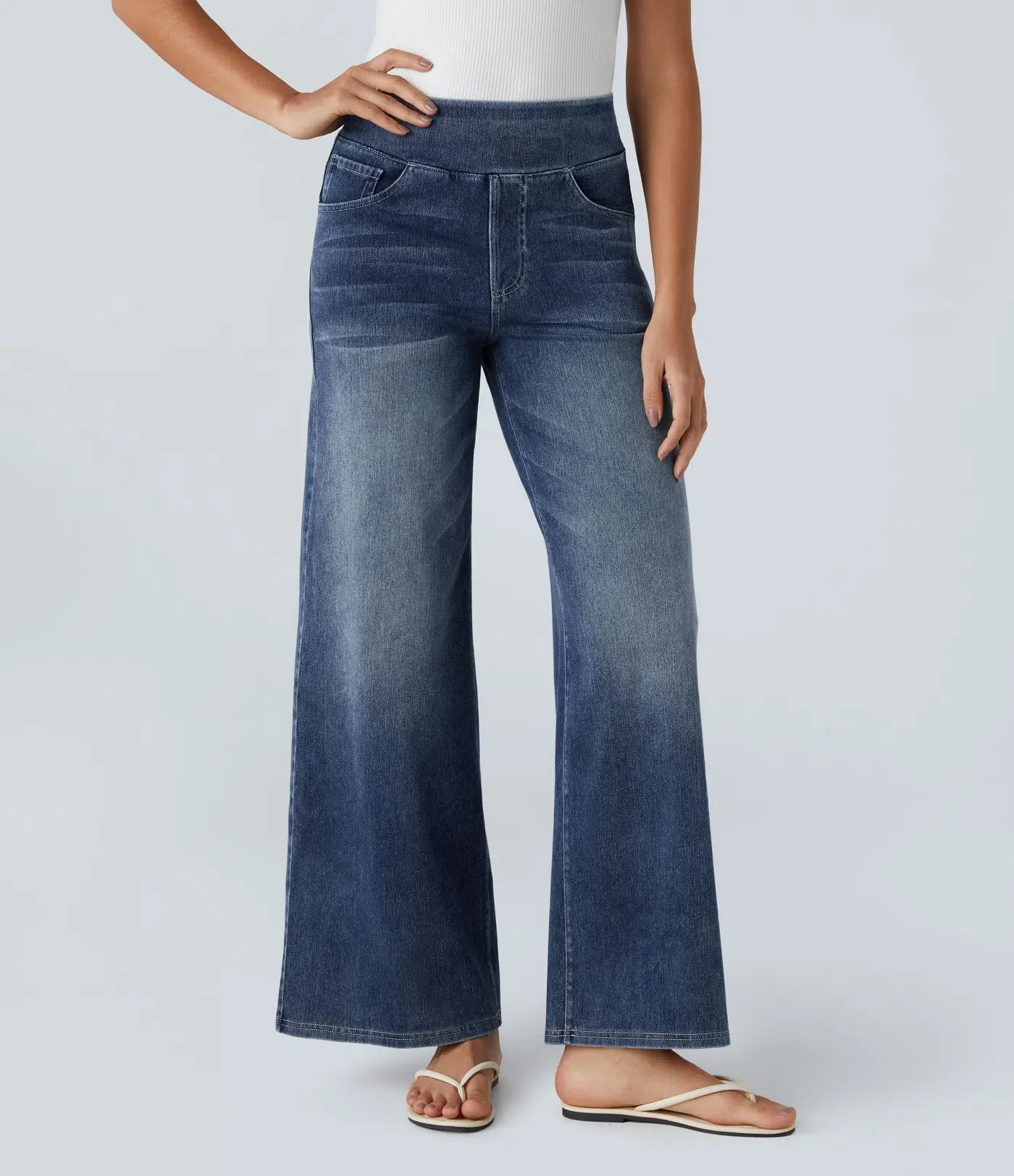 Riona | Broek met hoge taille en elastische wijde pijpen voor dames - Trendy, casual denim