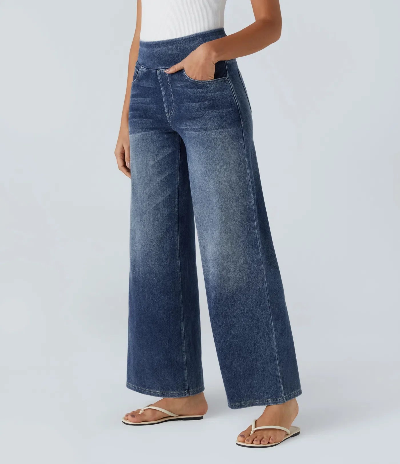 Riona | Broek met hoge taille en elastische wijde pijpen voor dames - Trendy, casual denim