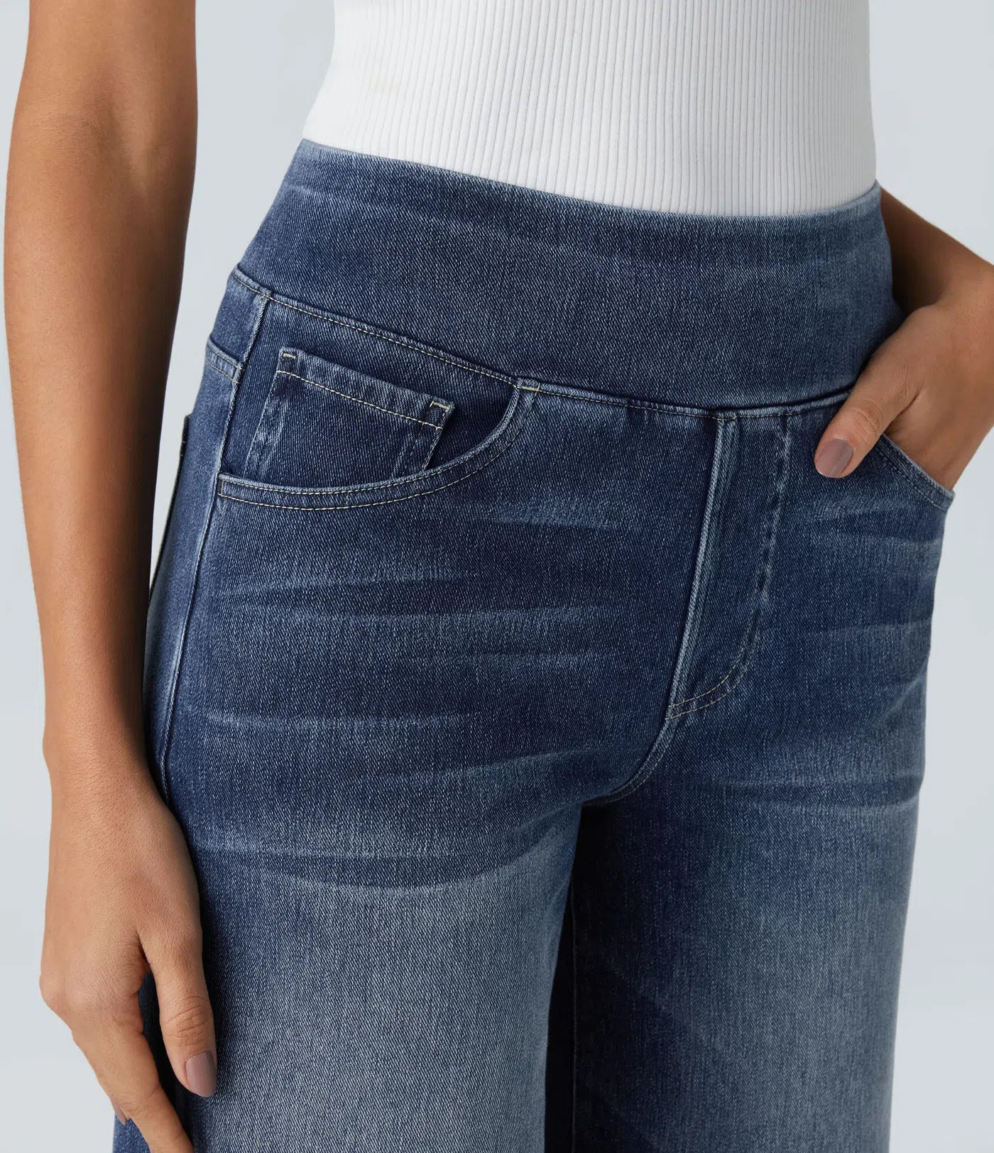 Riona | Broek met hoge taille en elastische wijde pijpen voor dames - Trendy, casual denim