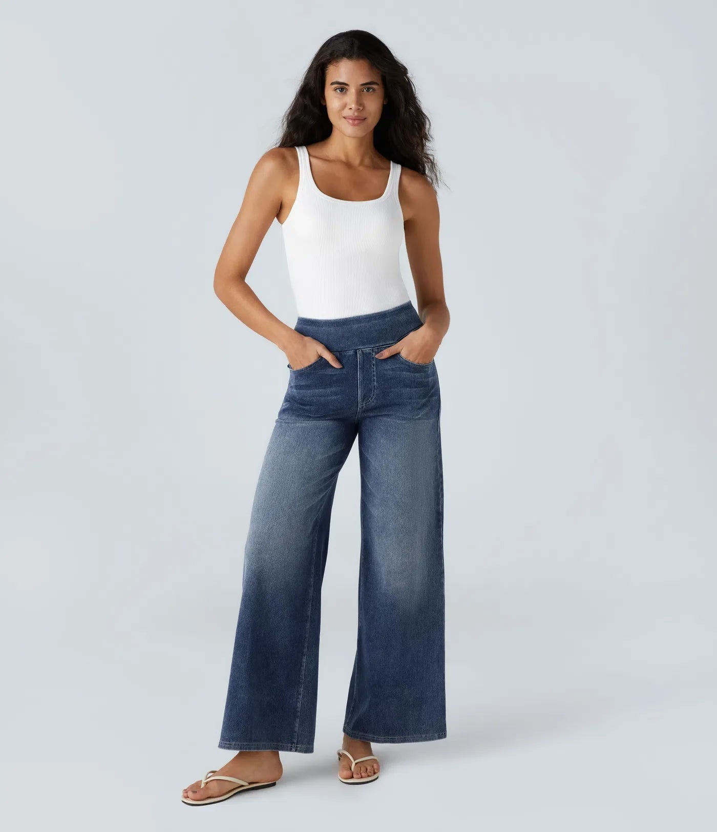 Riona | Broek met hoge taille en elastische wijde pijpen voor dames - Trendy, casual denim