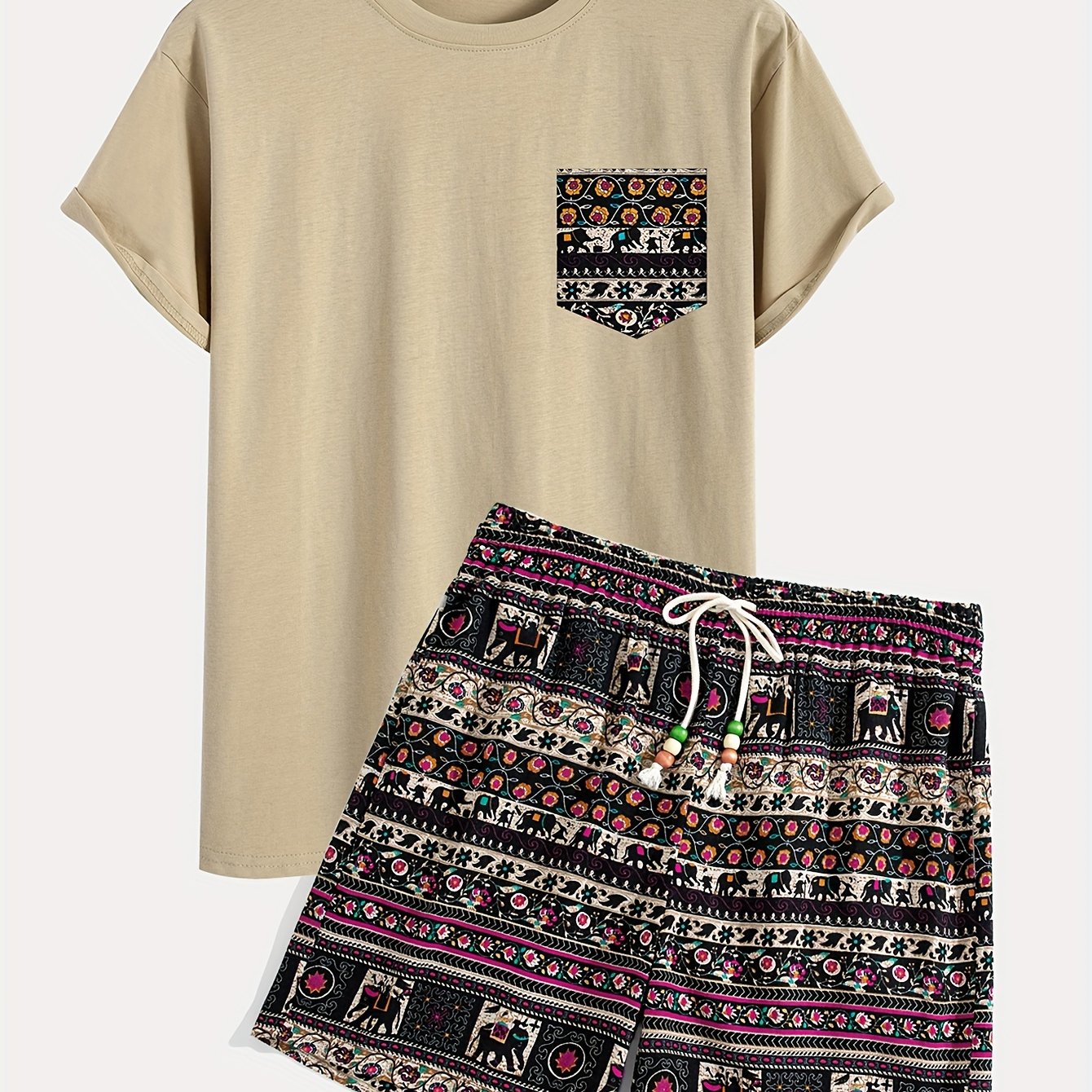 Wilson | Heren Boho Tribal Katoenen T-Shirt en Shorts Set - Casual Loungewear