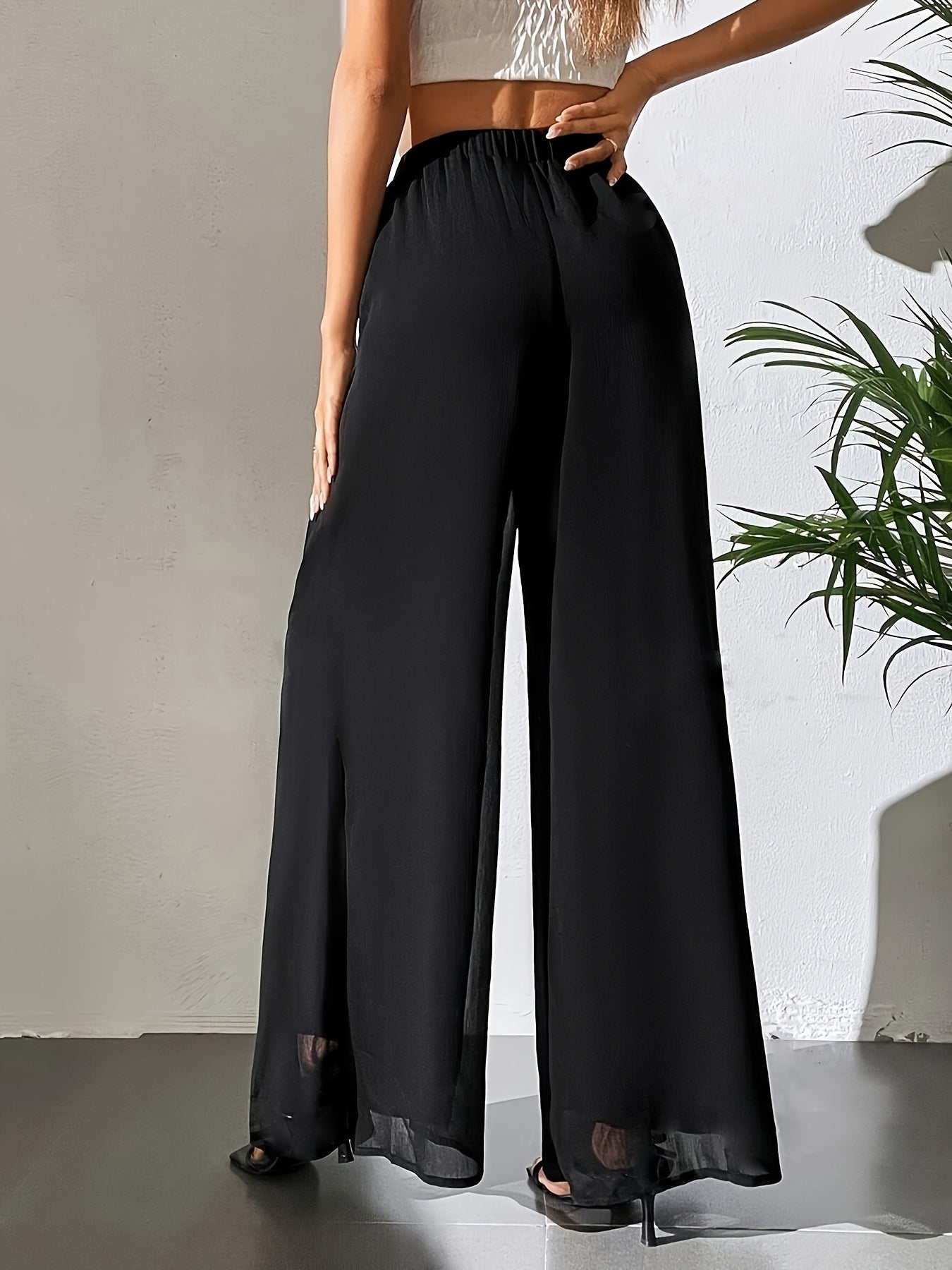 Quiana | Zwarte wijde broek met hoge taille voor dames - vloeiend, voor casual en elegante stijl