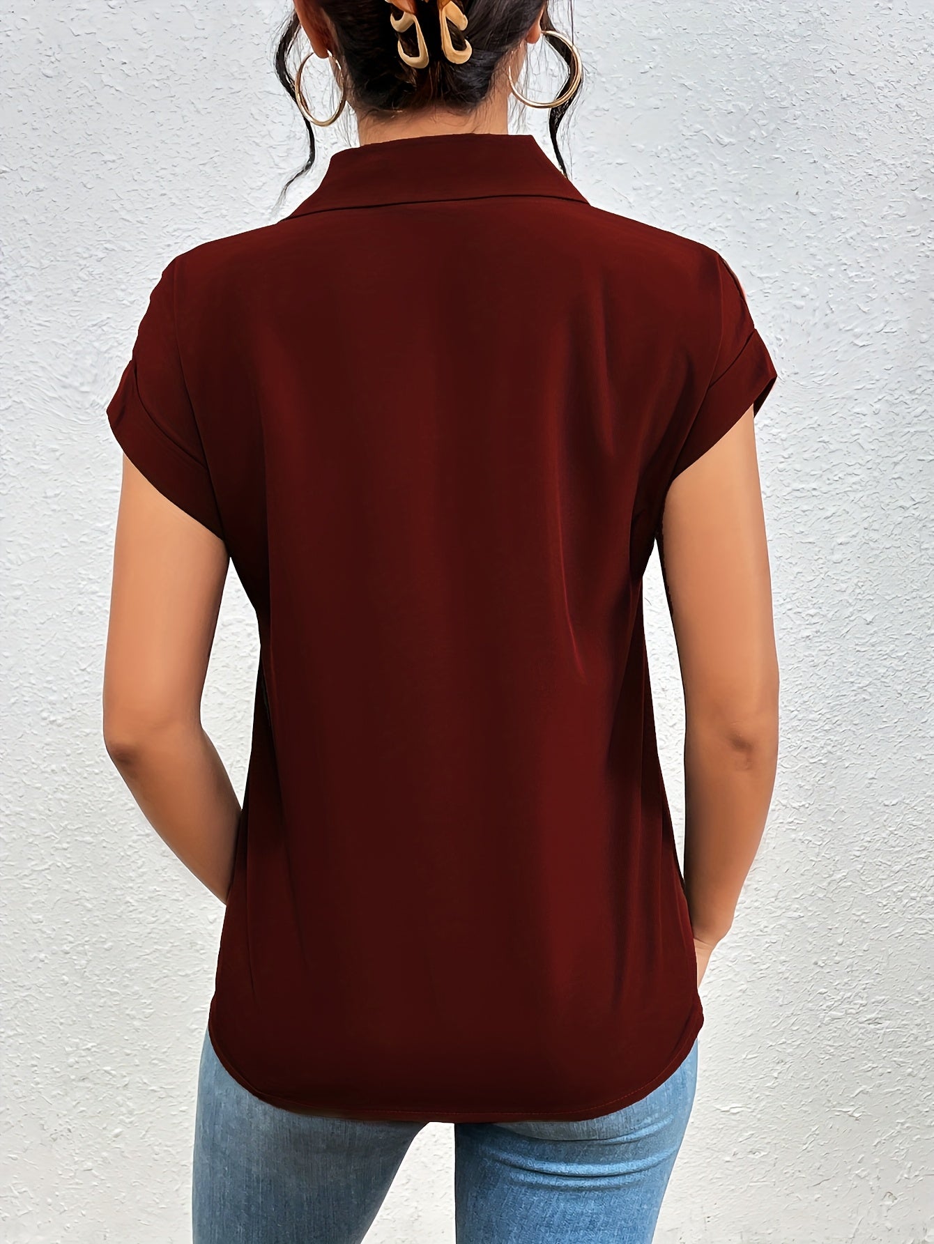 Vedis | Elegante Blouse met Ritssluiting voor Vrouwen - Chic Korte Mouw Top met Reverskraag