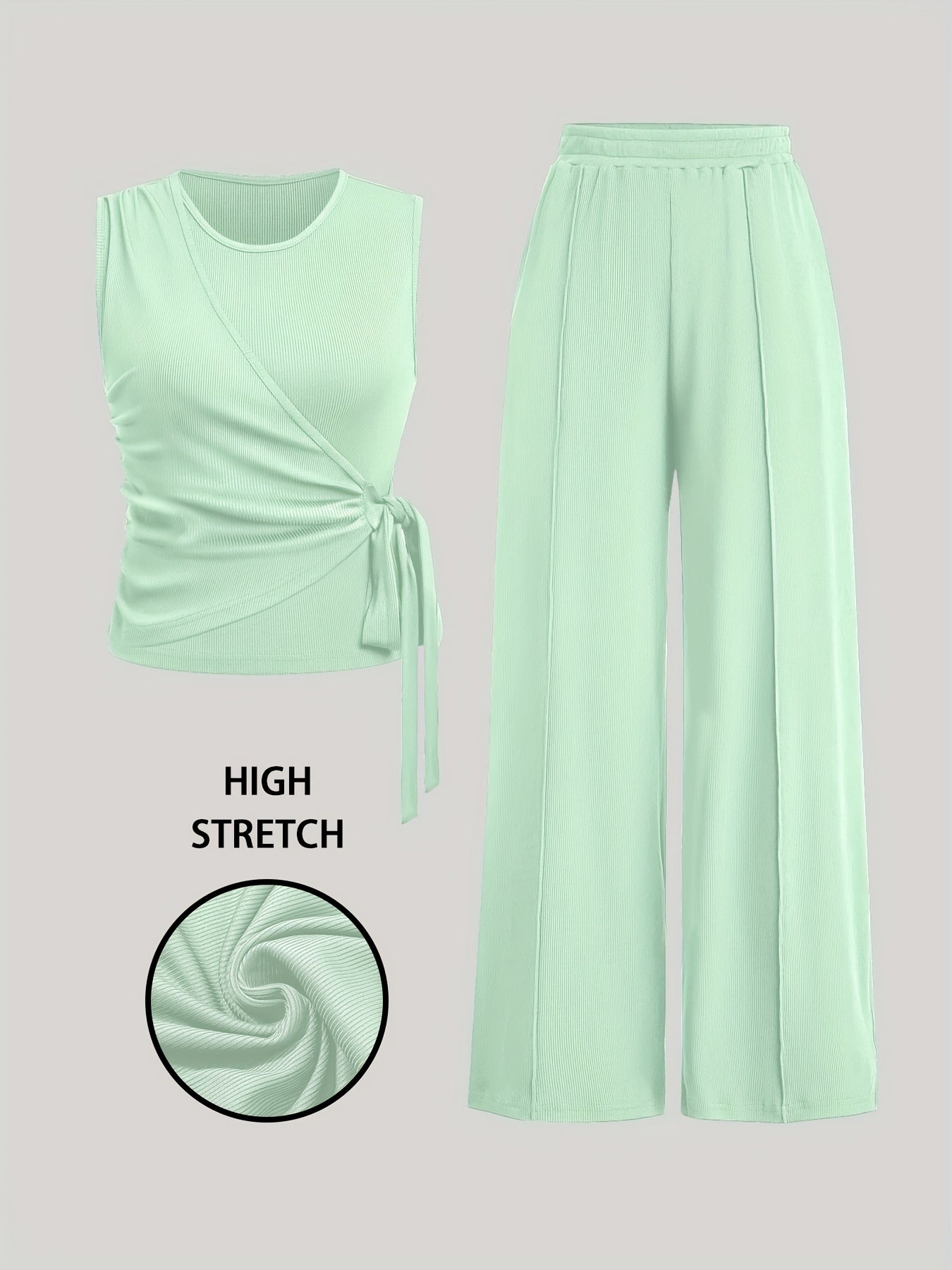 Blyra | 2-Delige geribde mouwloze top en wijde broek voor dames - zomerse lounge outfit