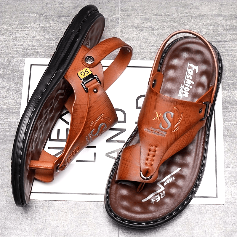 Xhavit | Heren sandalen van echt leer met teenlus hakband - comfortabel en casual