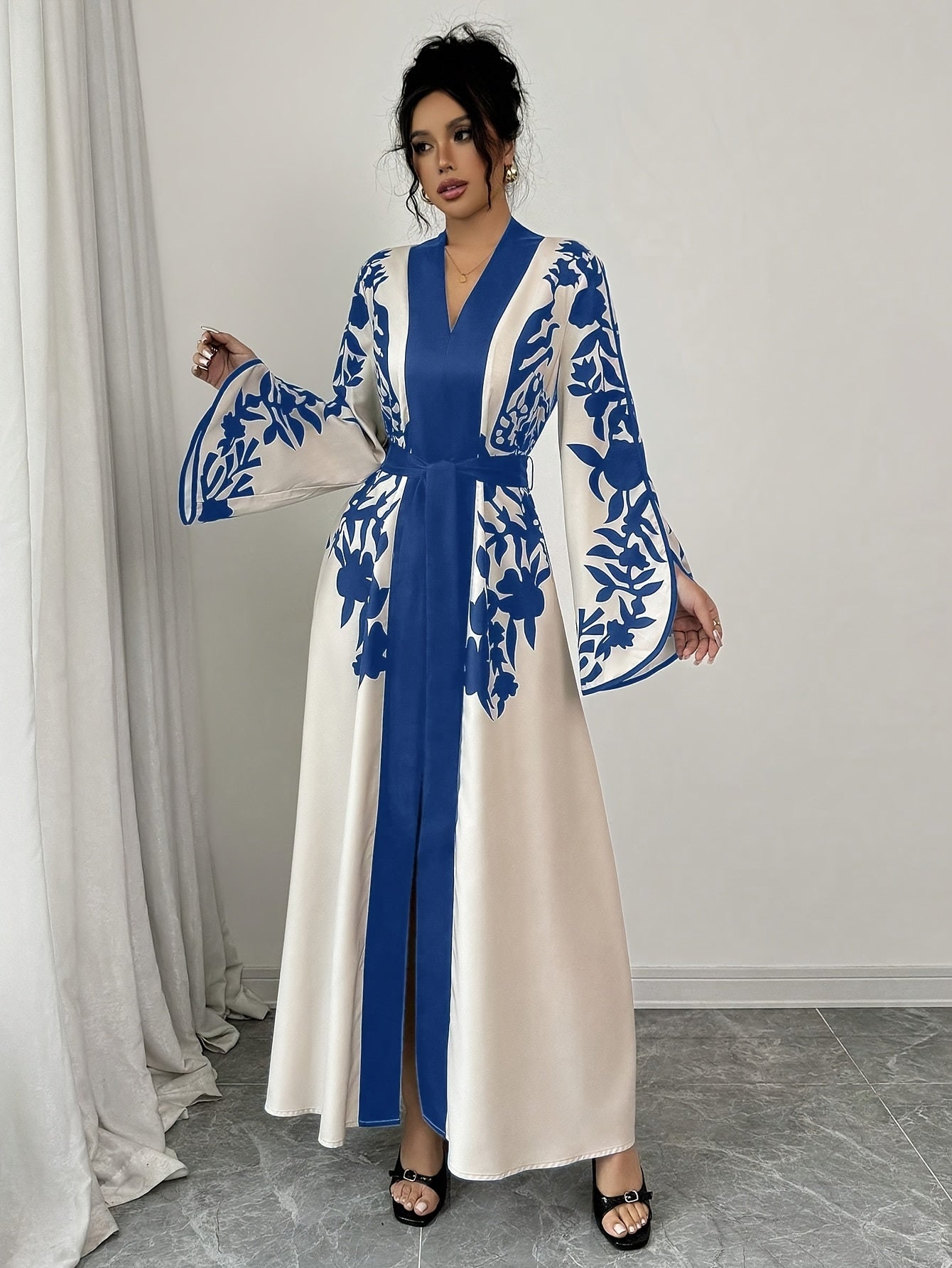 Lioris | Maxi-jurk met bloemenprint voor dames - Lange mouwen, losvallende A-lijn