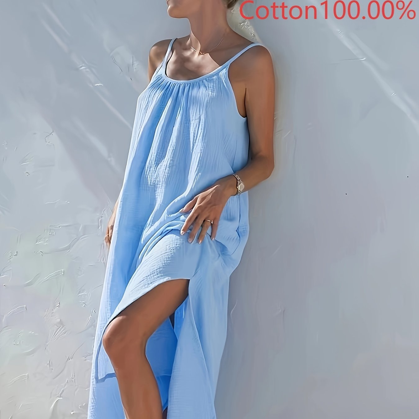 Aelira | Mouwloze Maxi jurk met ruches en split aan de zijkant - Vakantie Casual Zomerjurk