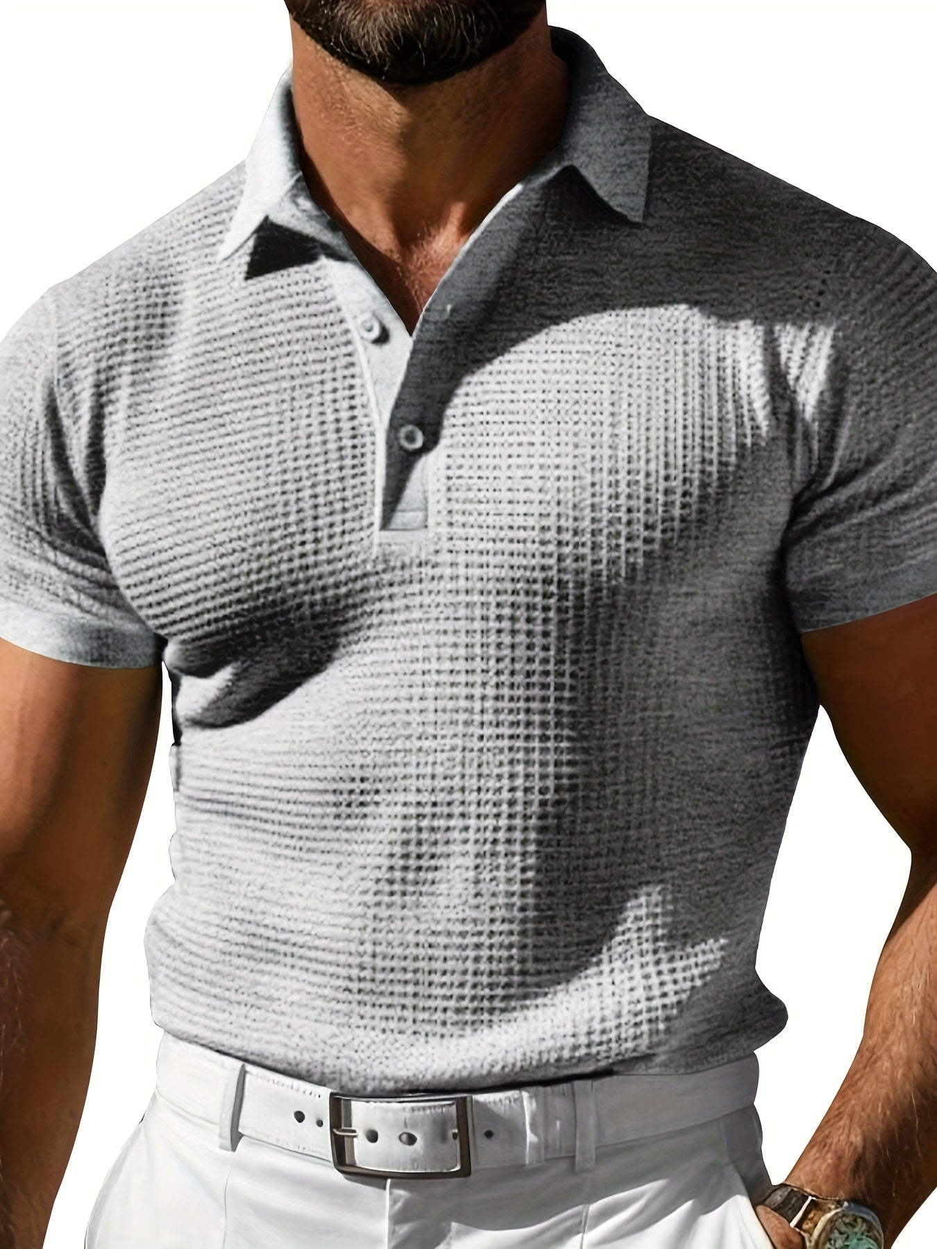 Wade | Wafel gebreid heren poloshirt - stijlvolle casual top