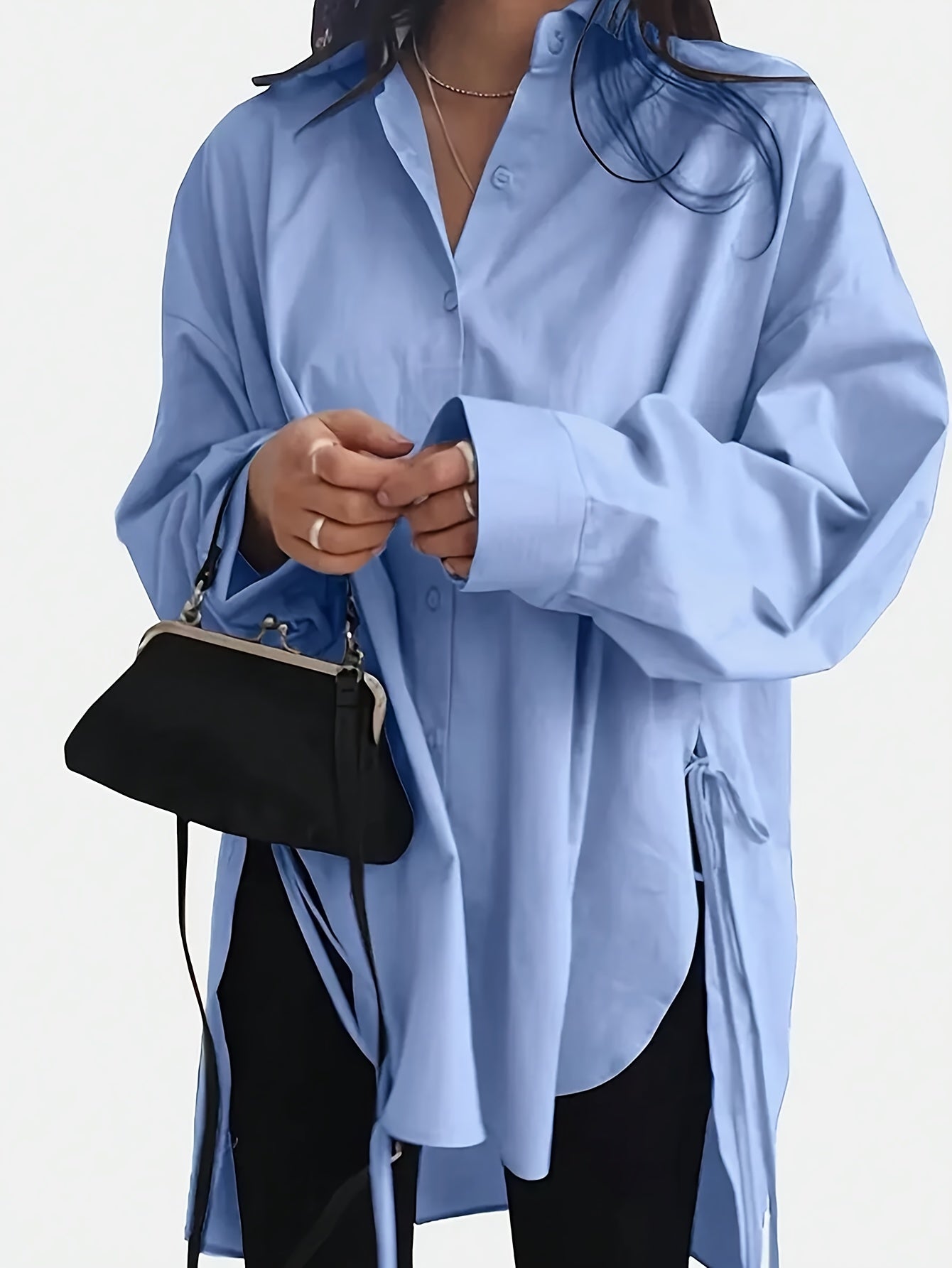 Ashford | Oversized overhemd met lange mouwen en knoopsluiting aan de zijkant