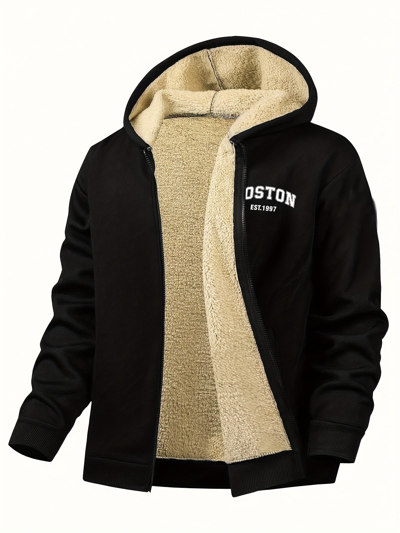Zayden | Heren fleece gevoerde hoodie met ritssluiting – Casual hoodie met letterprint