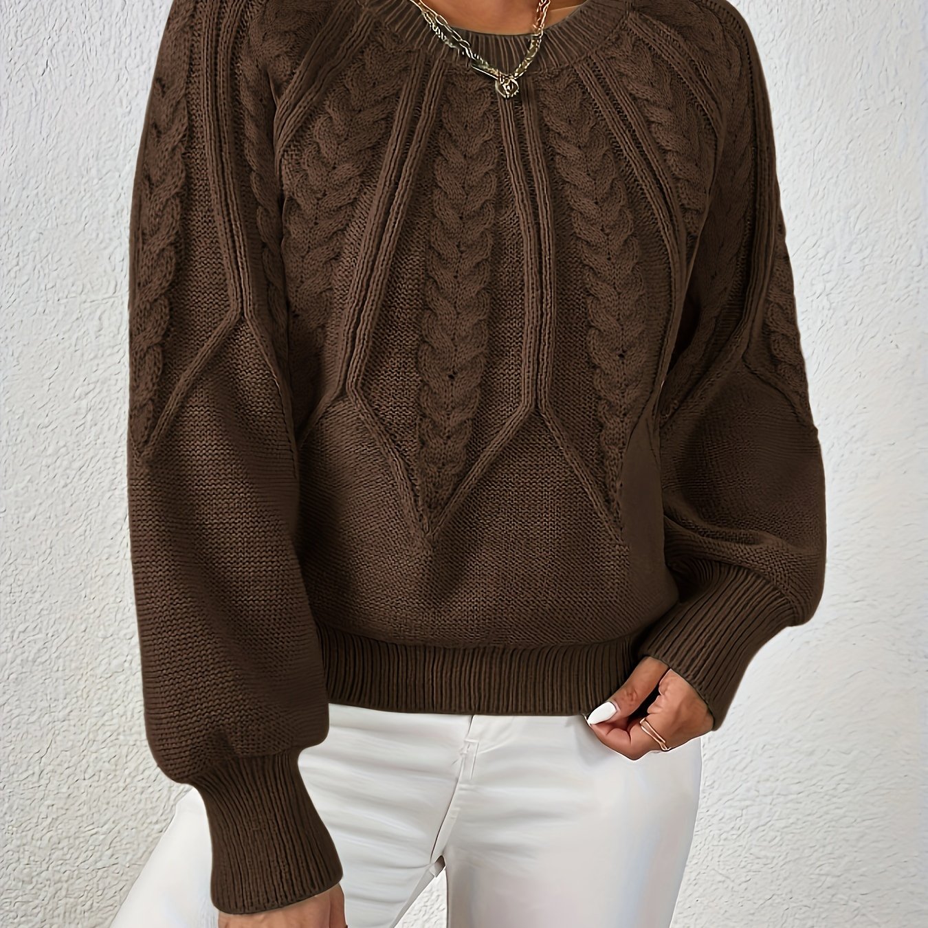 Kalyth | Dames Kabelgebreide Trui met Lantaarnmouwen – Elegante Gebreide Top voor Herfst en Winter