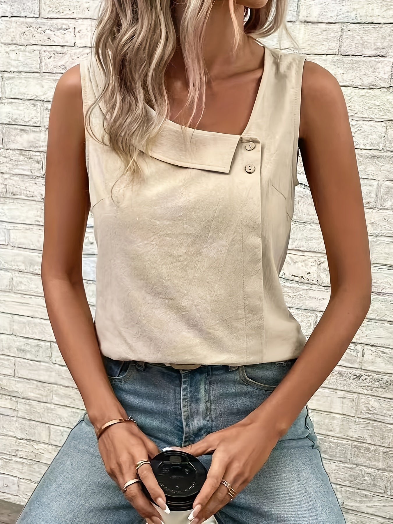 Fiametta | Asymmetrische Hals Mouwloze Tank Top - Casual Top voor Vrouwen