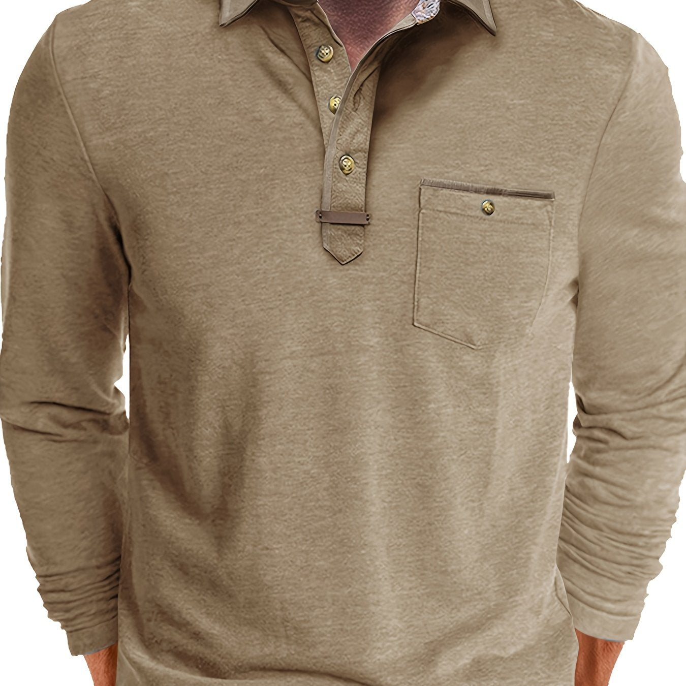 Paulo | Herenpolo met lange mouwen – Casual Henley met kleurblok kraag en borstzak