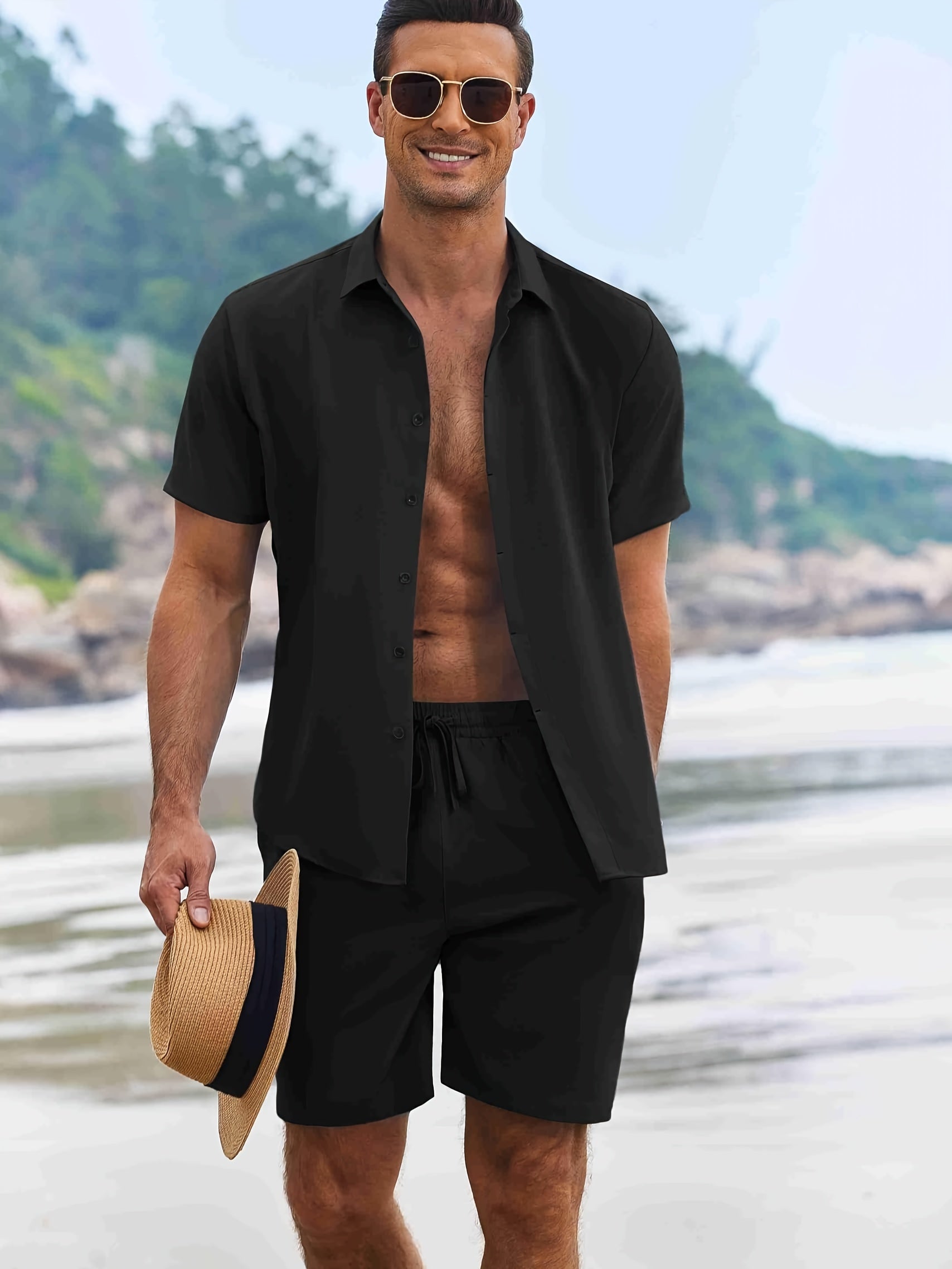 Julian | Heren 2-delige zomerse strandset - katoen-linnenmix, casual outfit