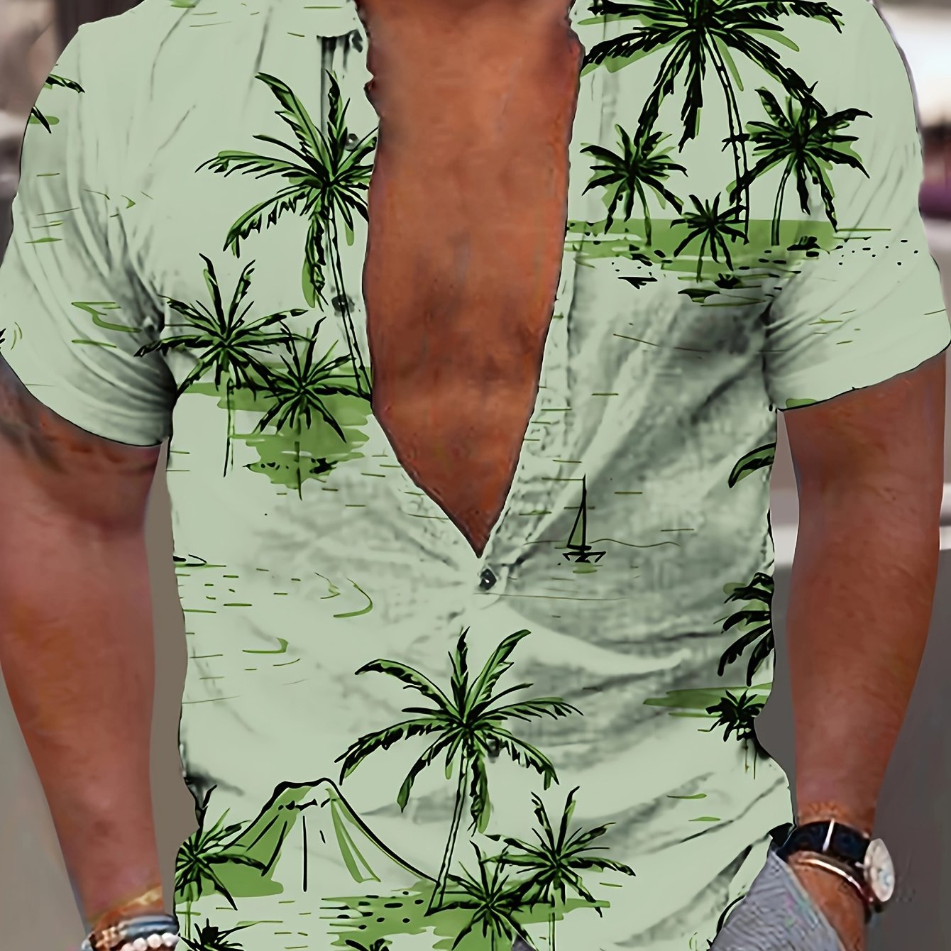 Kurt | Heren Hawaii Overhemd - Kokosnoot Boom Print, Korte Mouw, Casual Zomer Overhemd